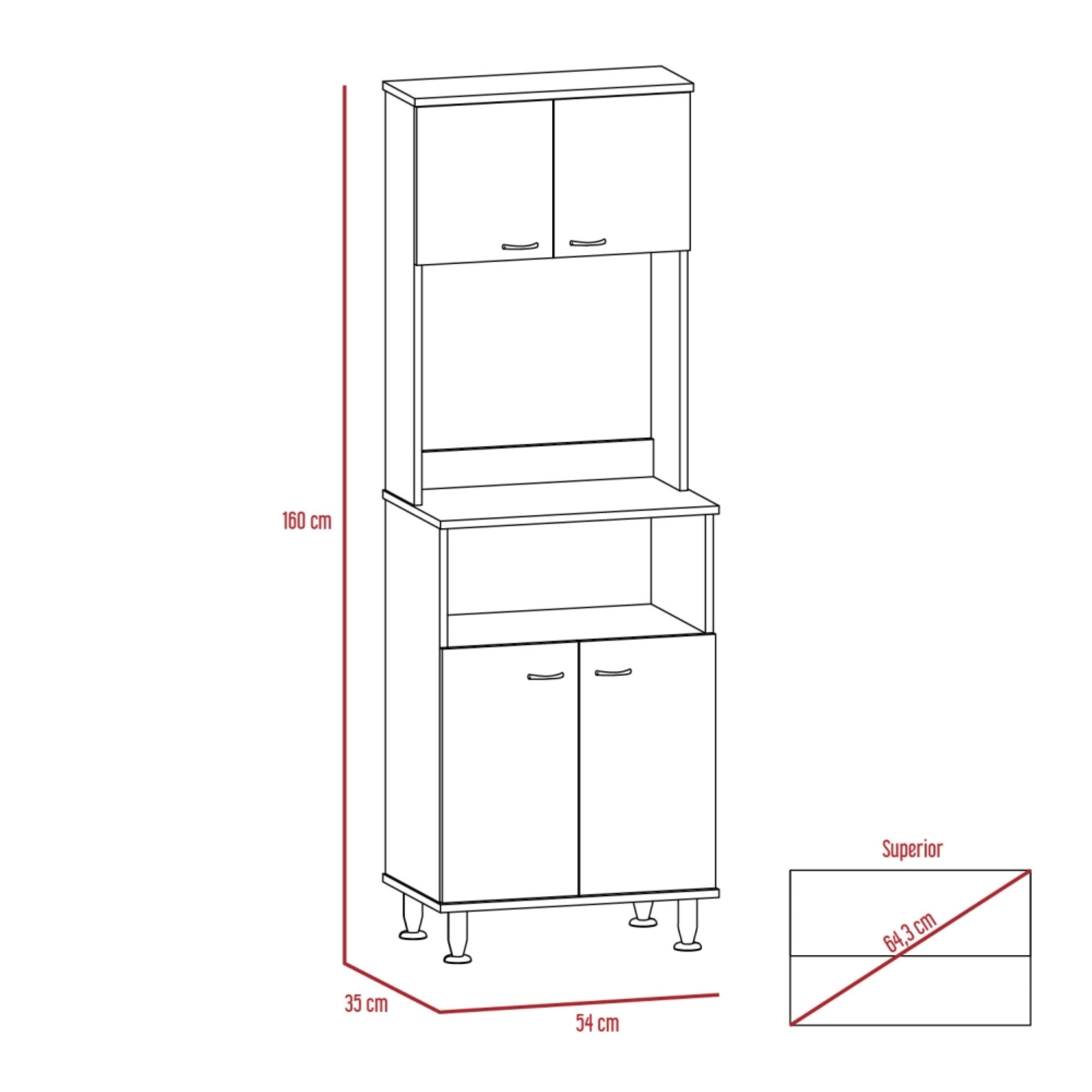 MUEBLE COCINA FMFURNITURE MICROONAD 4 PUERTAS FM-011B BLANCO Y NEGRO - 2