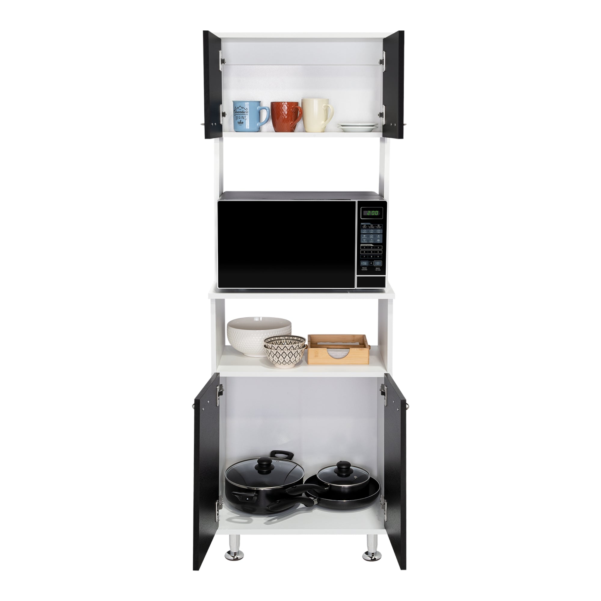 MUEBLE COCINA FMFURNITURE MICROONAD 4 PUERTAS FM-011B BLANCO Y NEGRO - 5