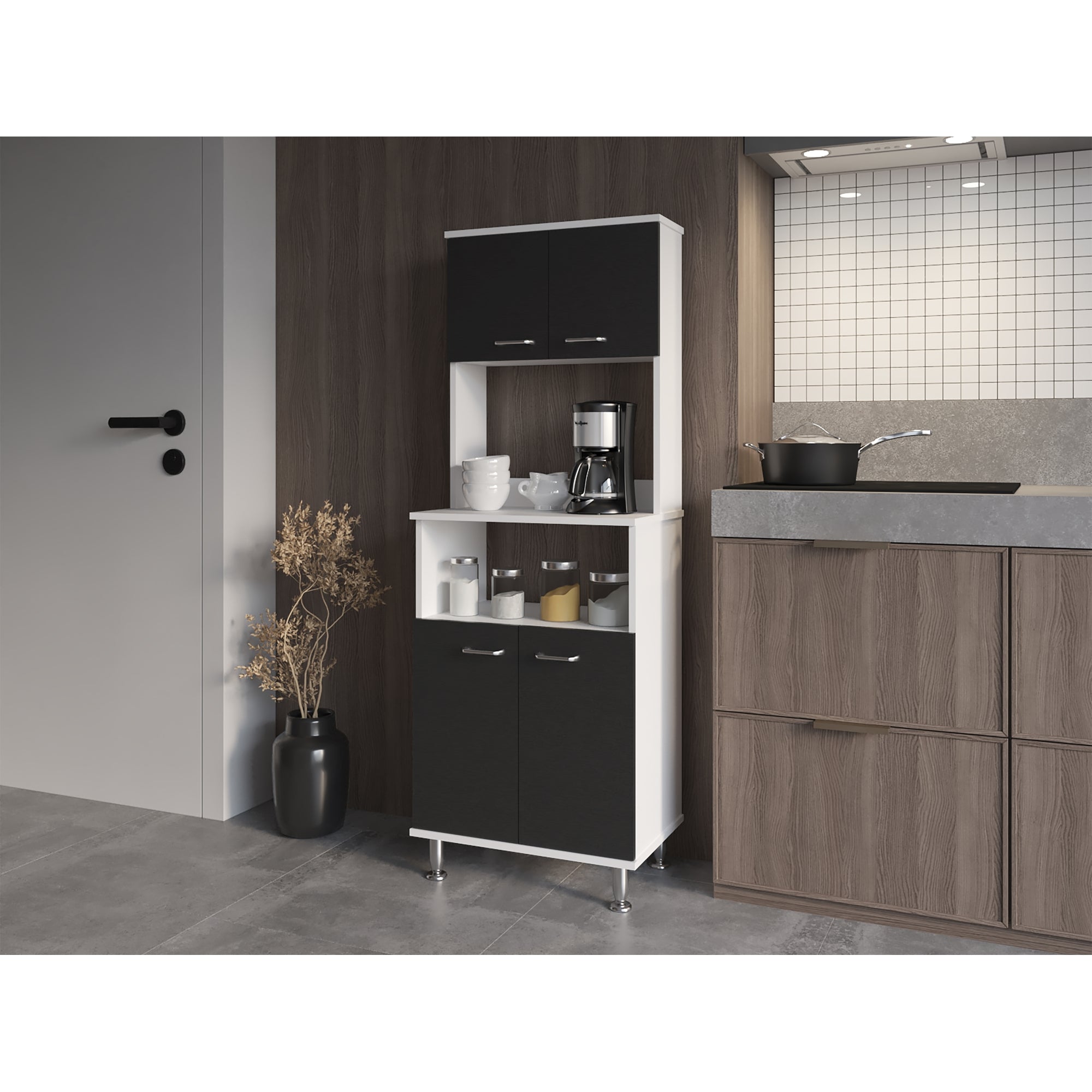 MUEBLE COCINA FMFURNITURE MICROONAD 4 PUERTAS FM-011B BLANCO Y NEGRO - 10