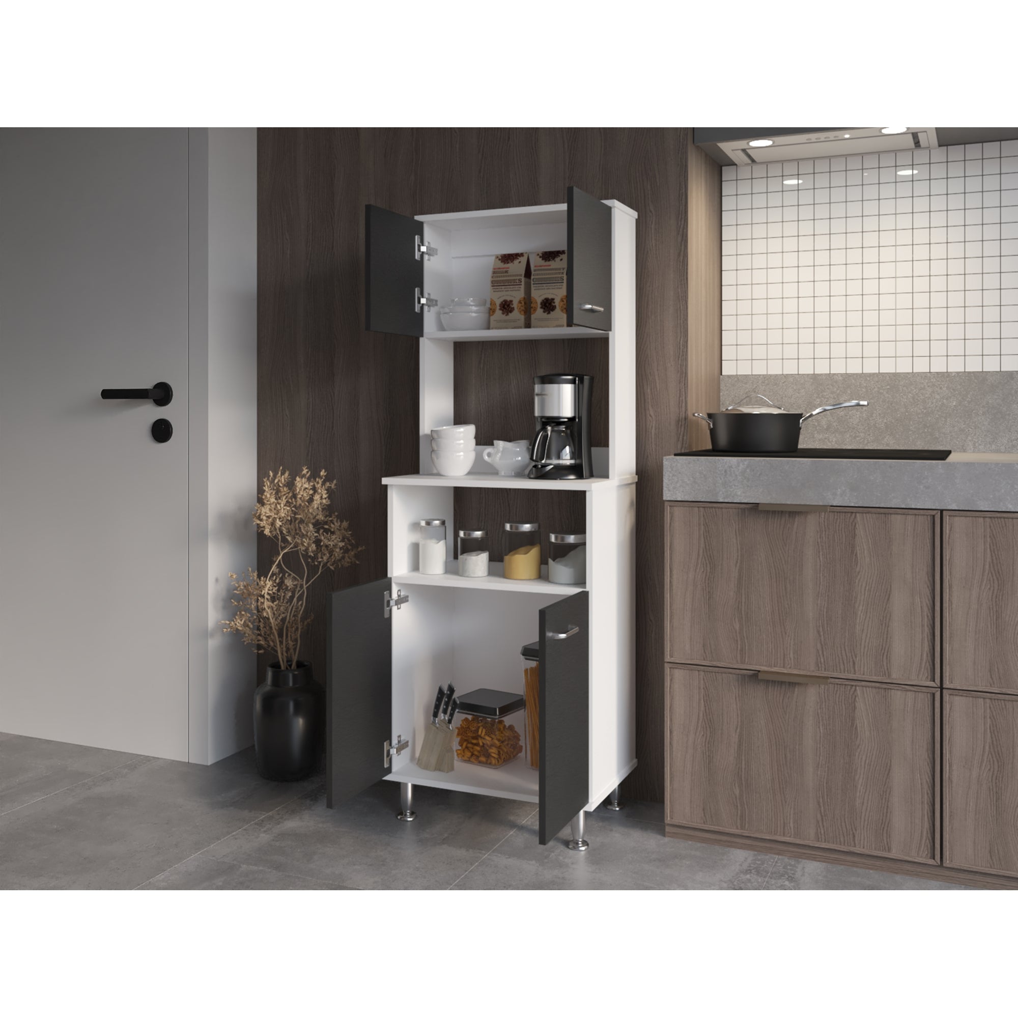 MUEBLE COCINA FMFURNITURE MICROONAD 4 PUERTAS FM-011B BLANCO Y NEGRO - 11