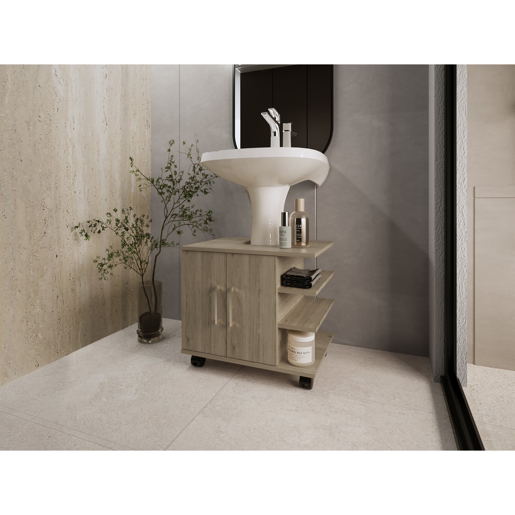 MUEBLE BAÑO FMFURNITURE 2 PUERTAS FM-003C CAFÉ CLARO - 5