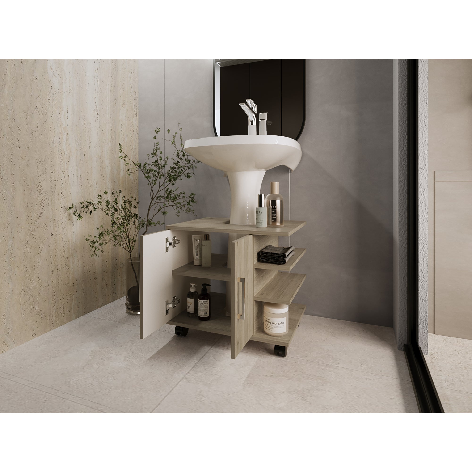 MUEBLE BAÑO FMFURNITURE 2 PUERTAS FM-003C CAFÉ CLARO - 6