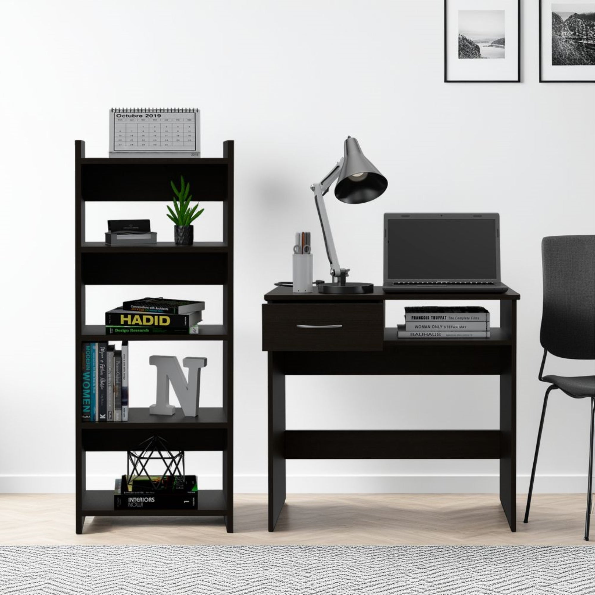 ESCRITORIO 1 CAJON + ESTANTE 5 REPISAS FM-011N NEGRO - 7
