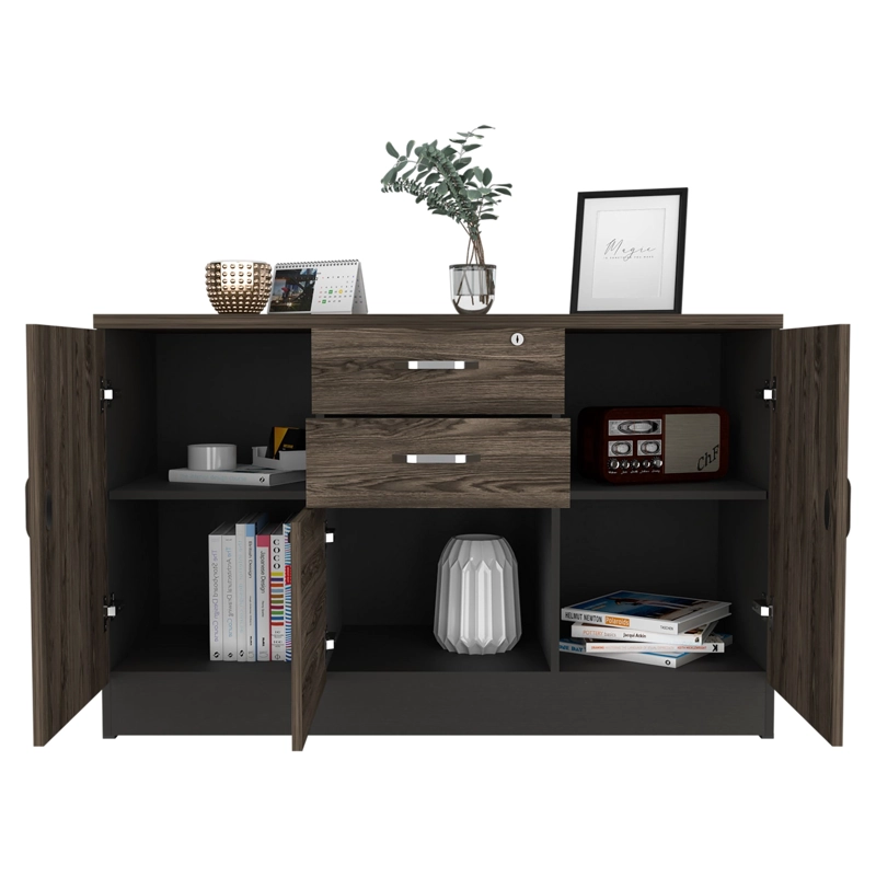 BIFFET 3 PUERTAS 2 CAJONES FM-002N NEGRO Y CAFÉ OSCURO - 4