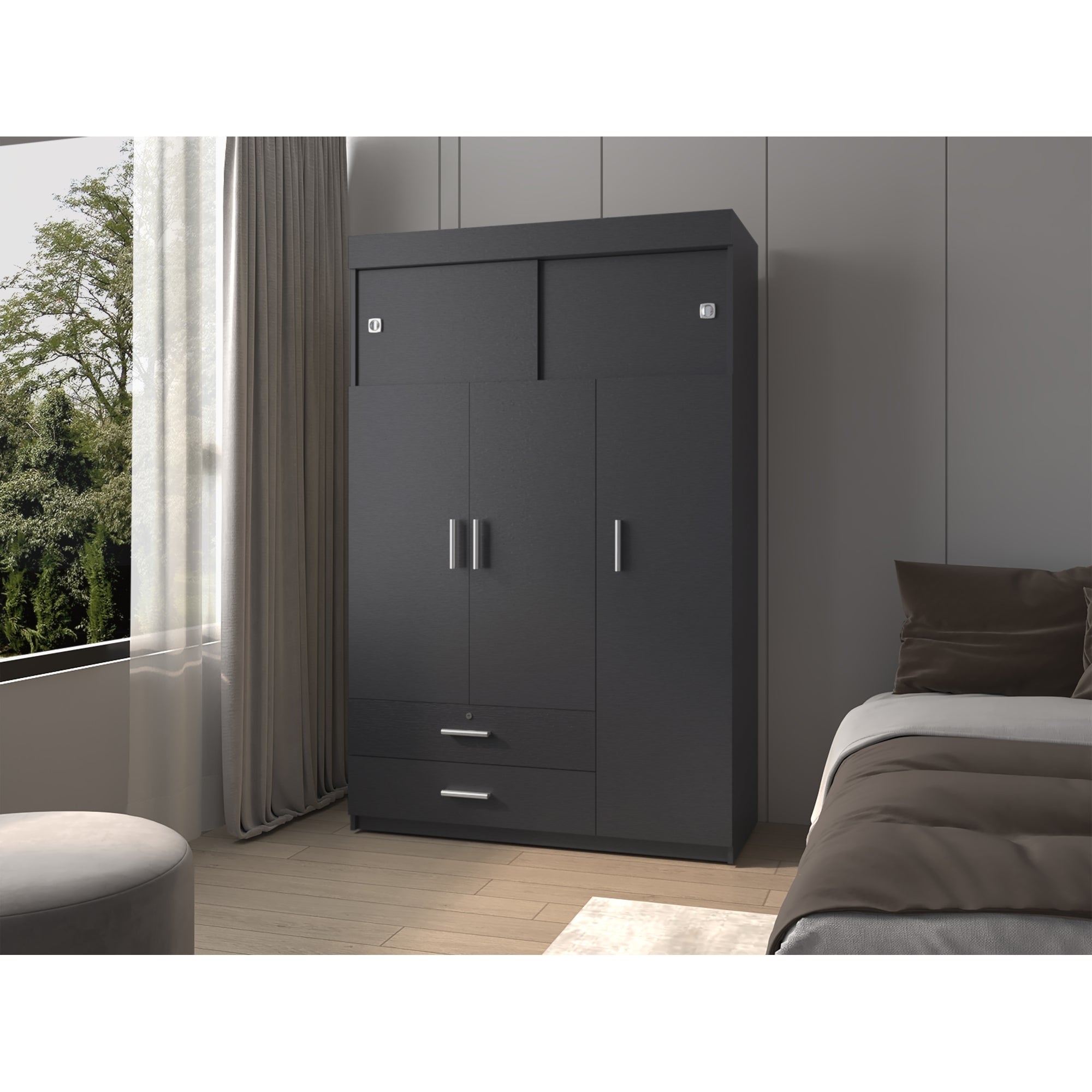 CLOSET 5 PUERTAS 2 CAJONES FM-003N - NEGRO - 5