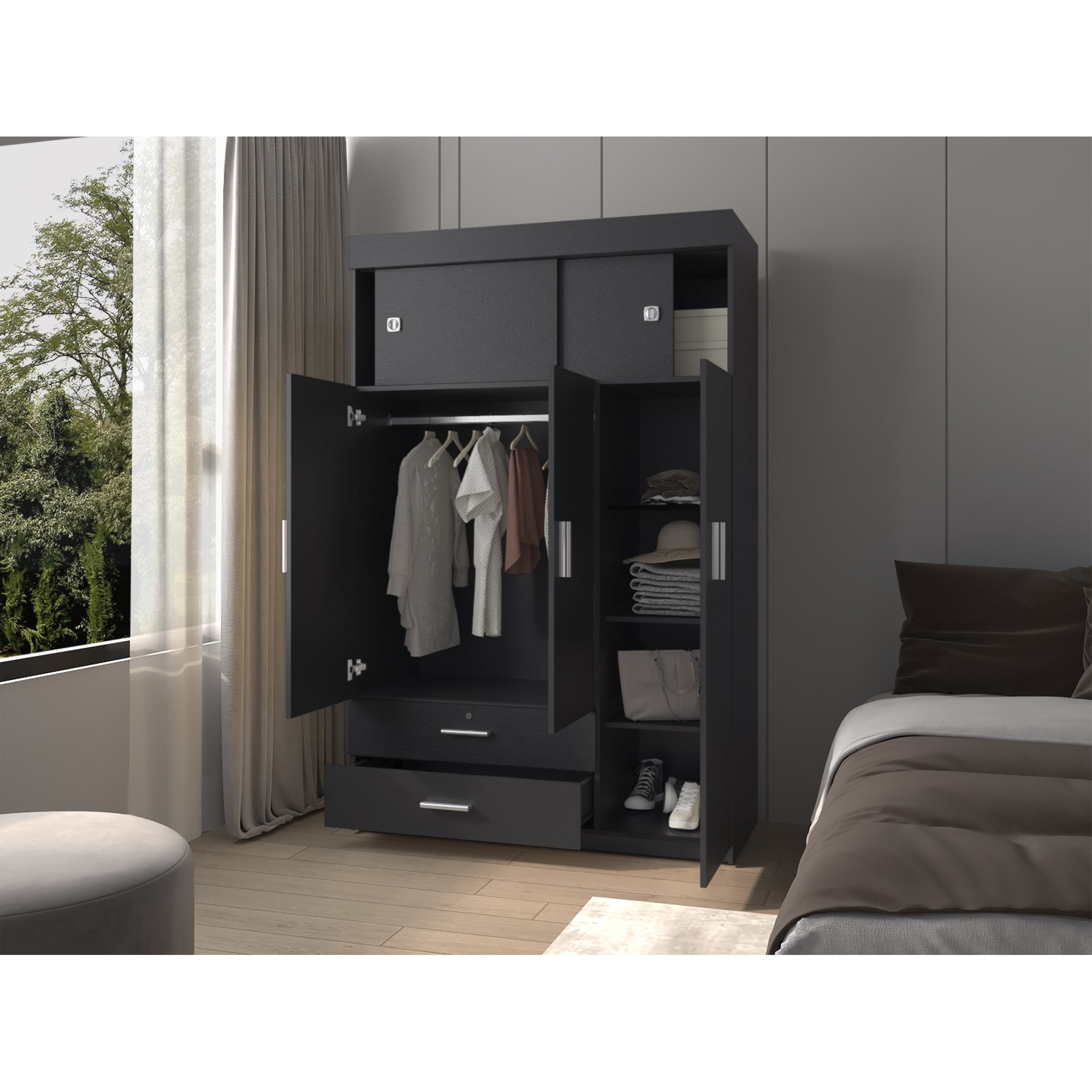 CLOSET 5 PUERTAS 2 CAJONES FM-003N - NEGRO - 6