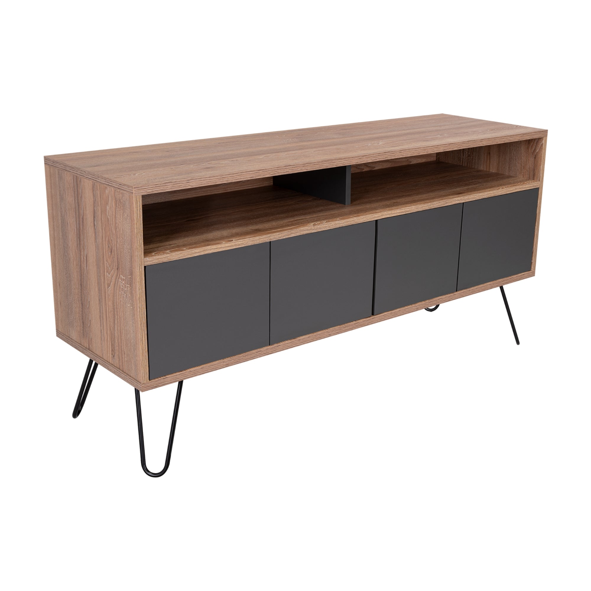 RACK TV 55' CON 2 REPISAS Y 4 PUERTAS FM-006C CAFÉ CLARO Y PLOMO - 1