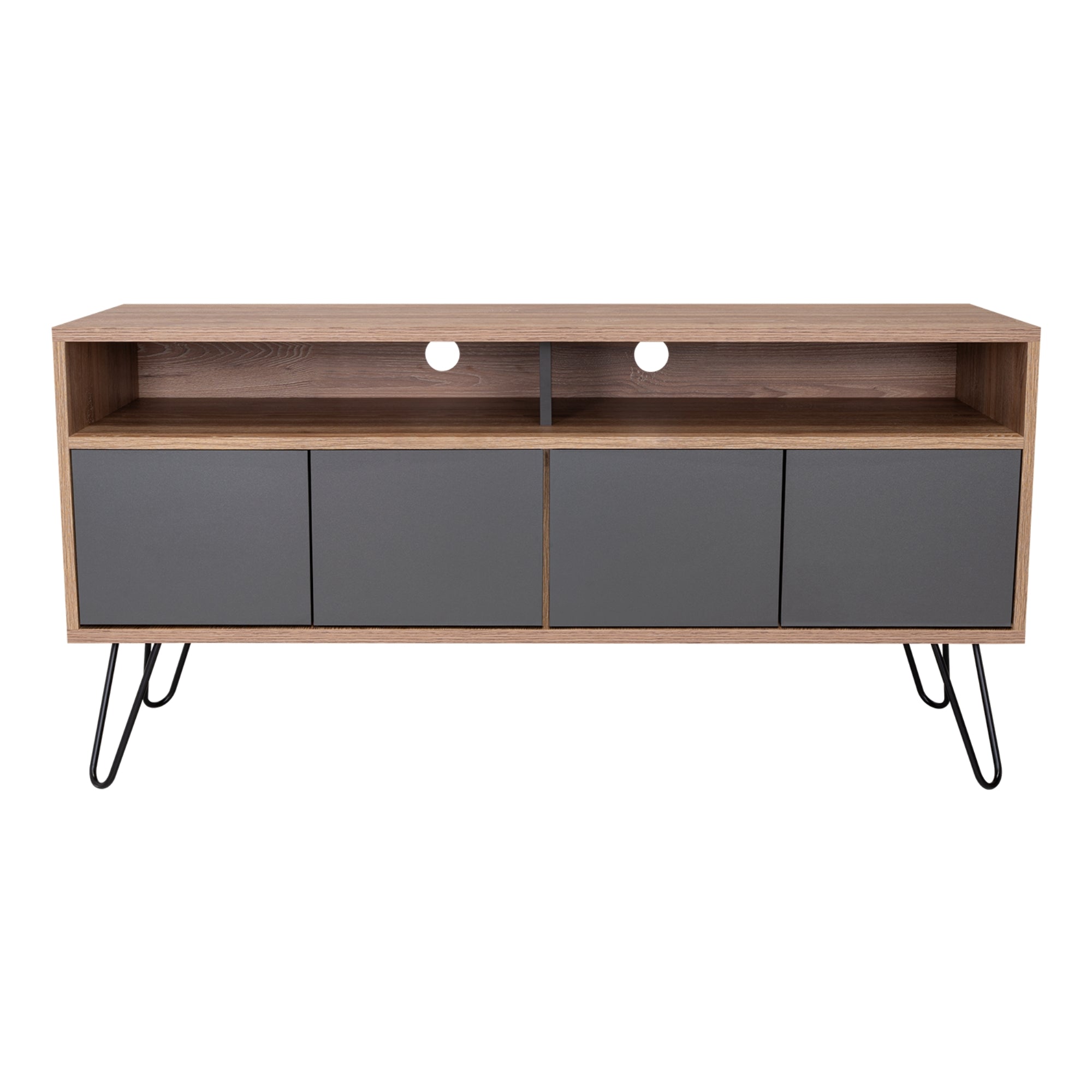 RACK TV 55' CON 2 REPISAS Y 4 PUERTAS FM-006C CAFÉ CLARO Y PLOMO - 4