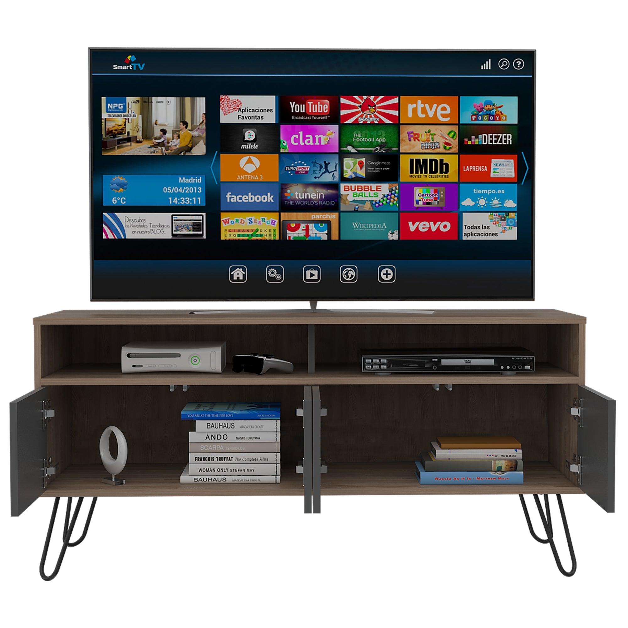 RACK TV 55' CON 2 REPISAS Y 4 PUERTAS FM-006C CAFÉ CLARO Y PLOMO - 5