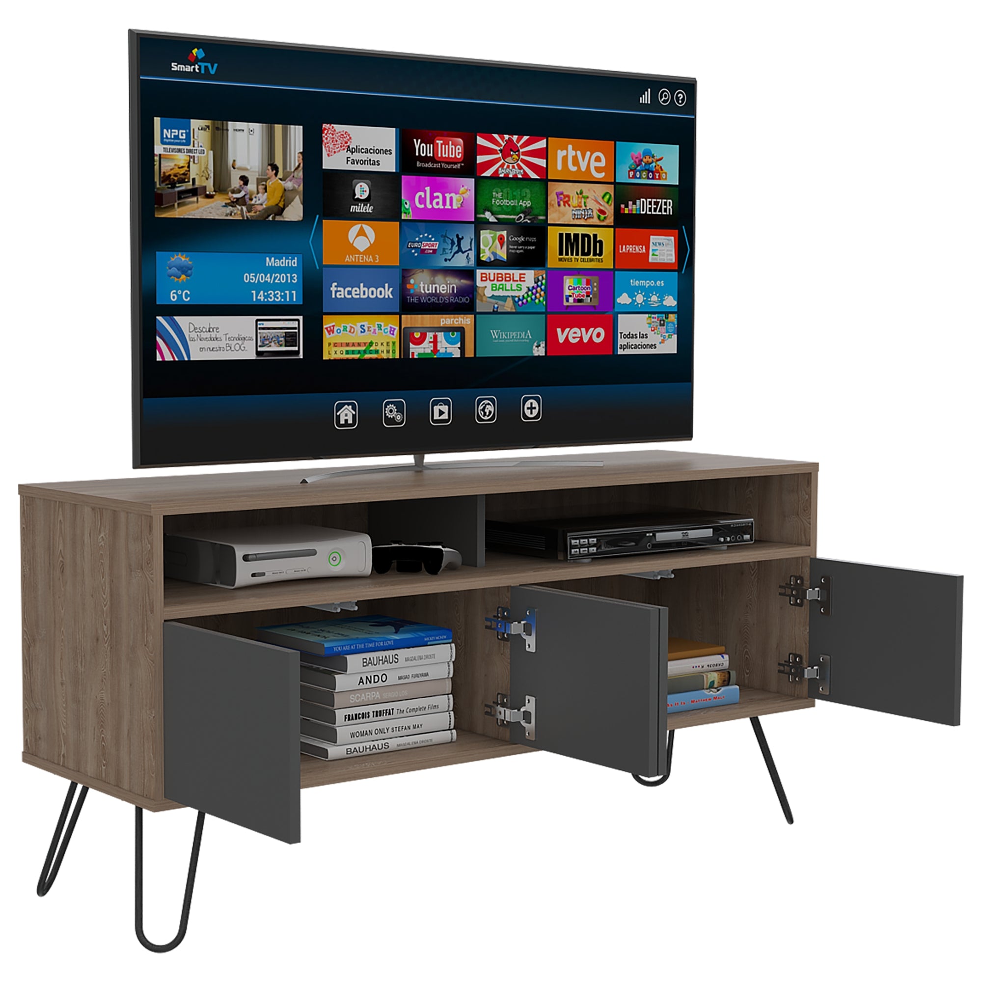 RACK TV 55' CON 2 REPISAS Y 4 PUERTAS FM-006C CAFÉ CLARO Y PLOMO - 6