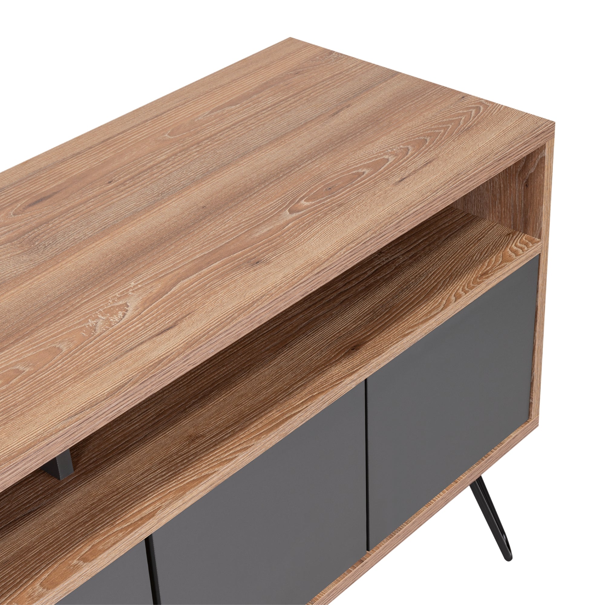 RACK TV 55' CON 2 REPISAS Y 4 PUERTAS FM-006C CAFÉ CLARO Y PLOMO - 8