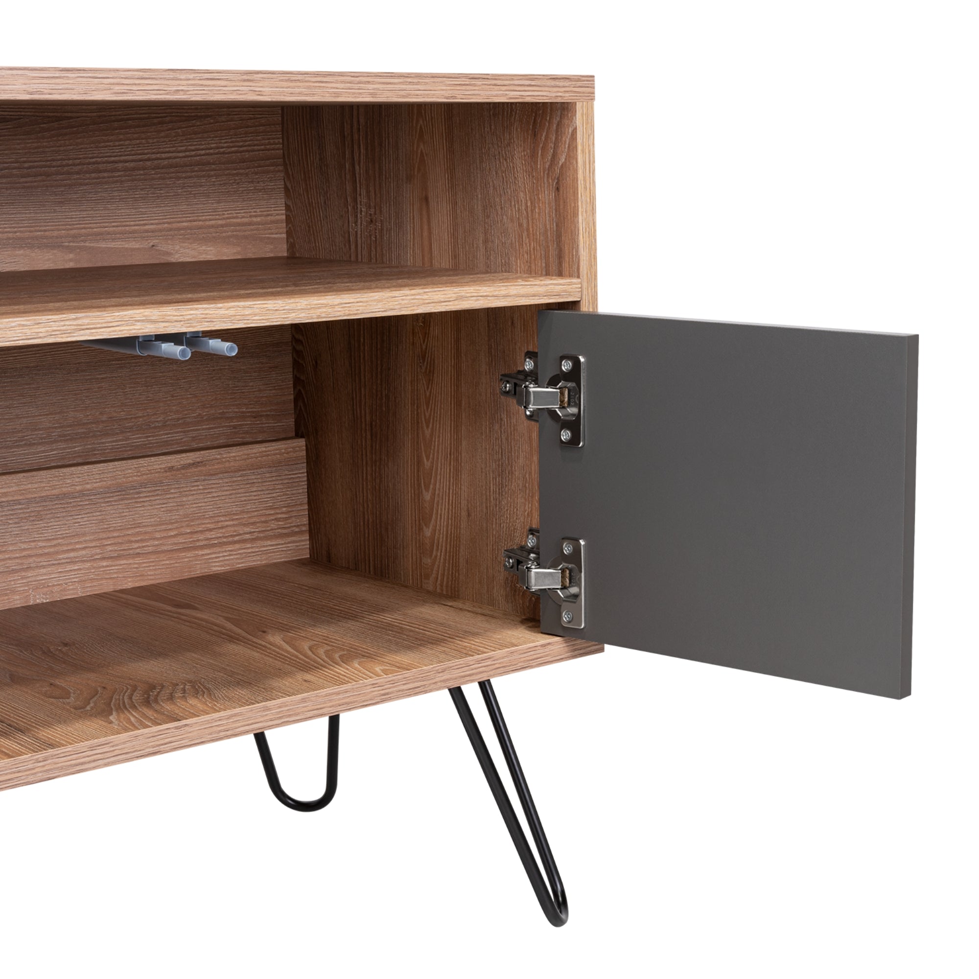 RACK TV 55' CON 2 REPISAS Y 4 PUERTAS FM-006C CAFÉ CLARO Y PLOMO - 9
