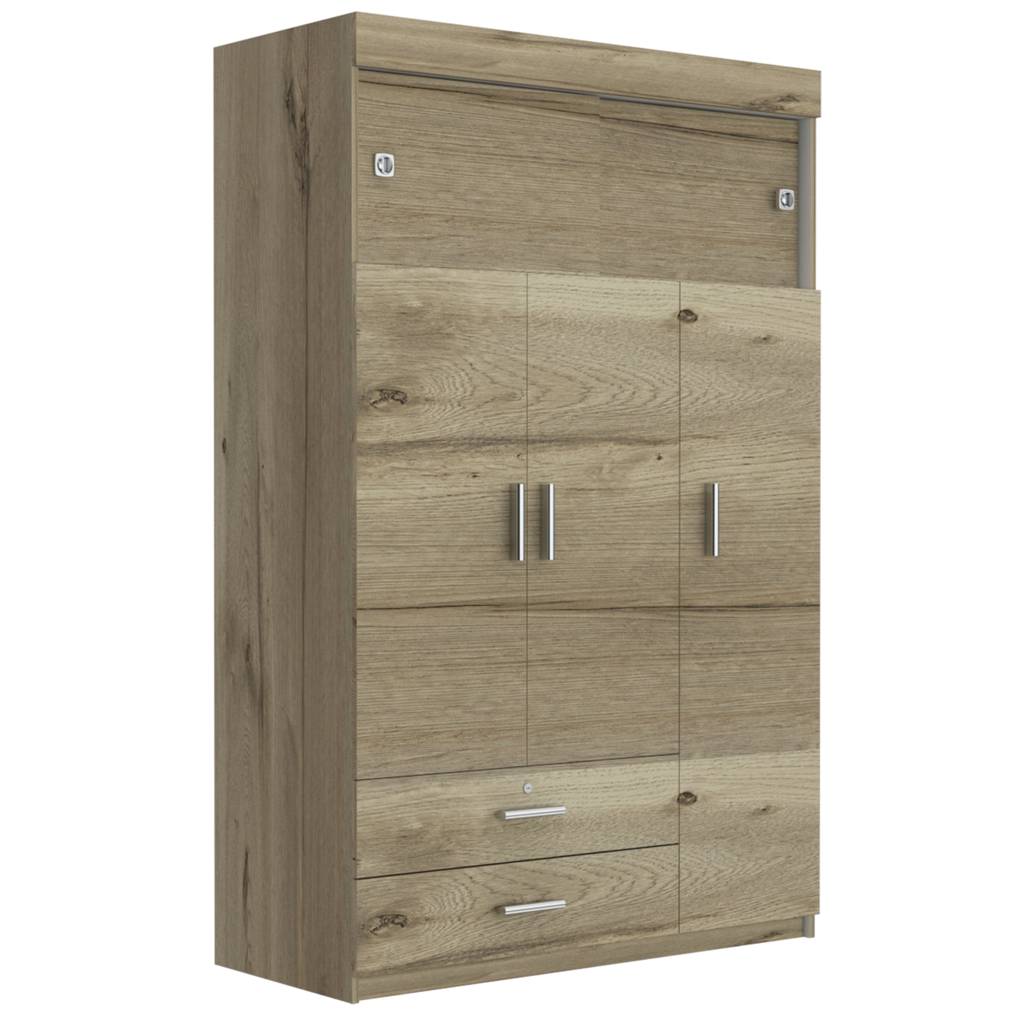 CLOSET 5 PUERTAS 2 CAJONES FM-003C CAFÉ CLARO Y BLANCO - 1