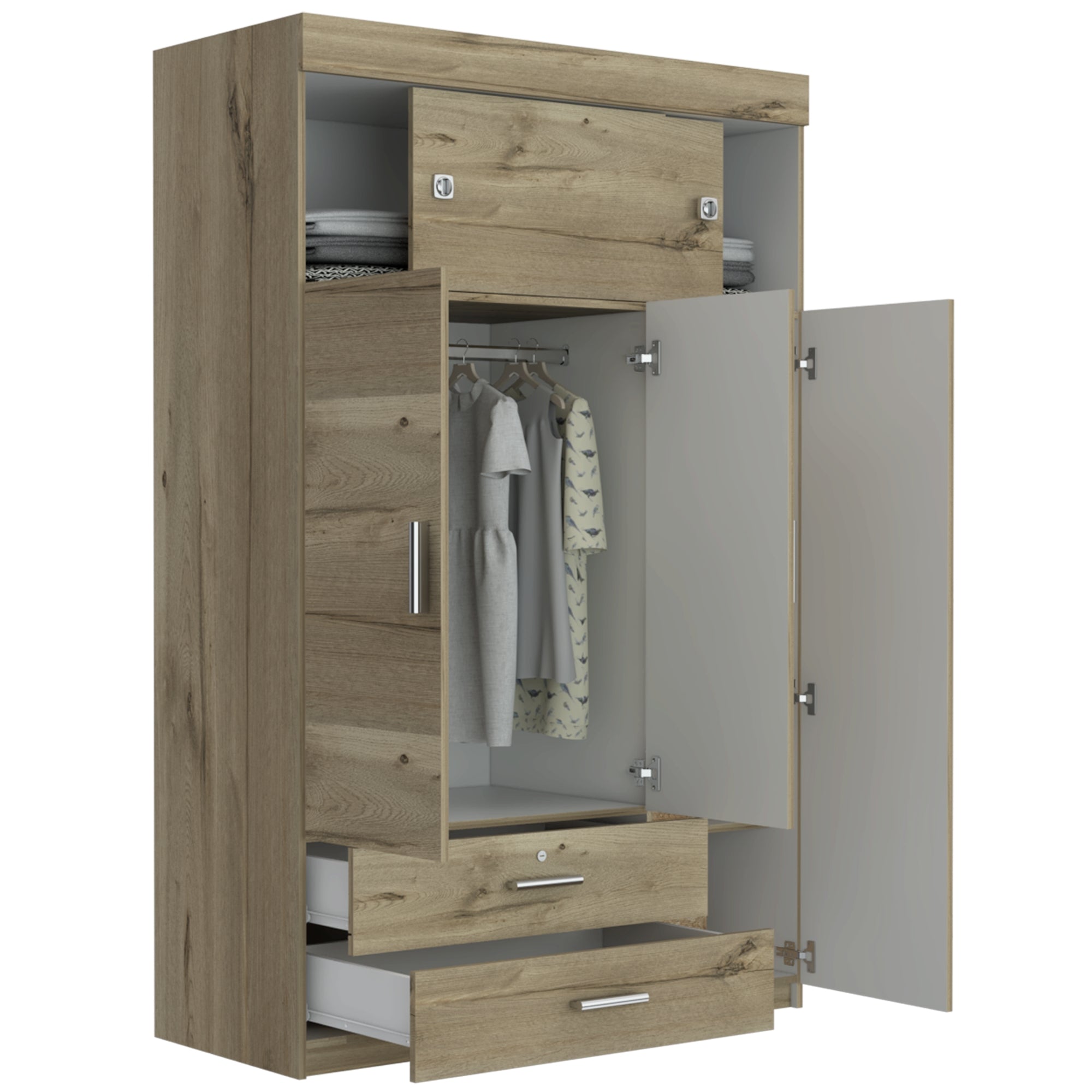 CLOSET 5 PUERTAS 2 CAJONES FM-003C CAFÉ CLARO Y BLANCO - 4