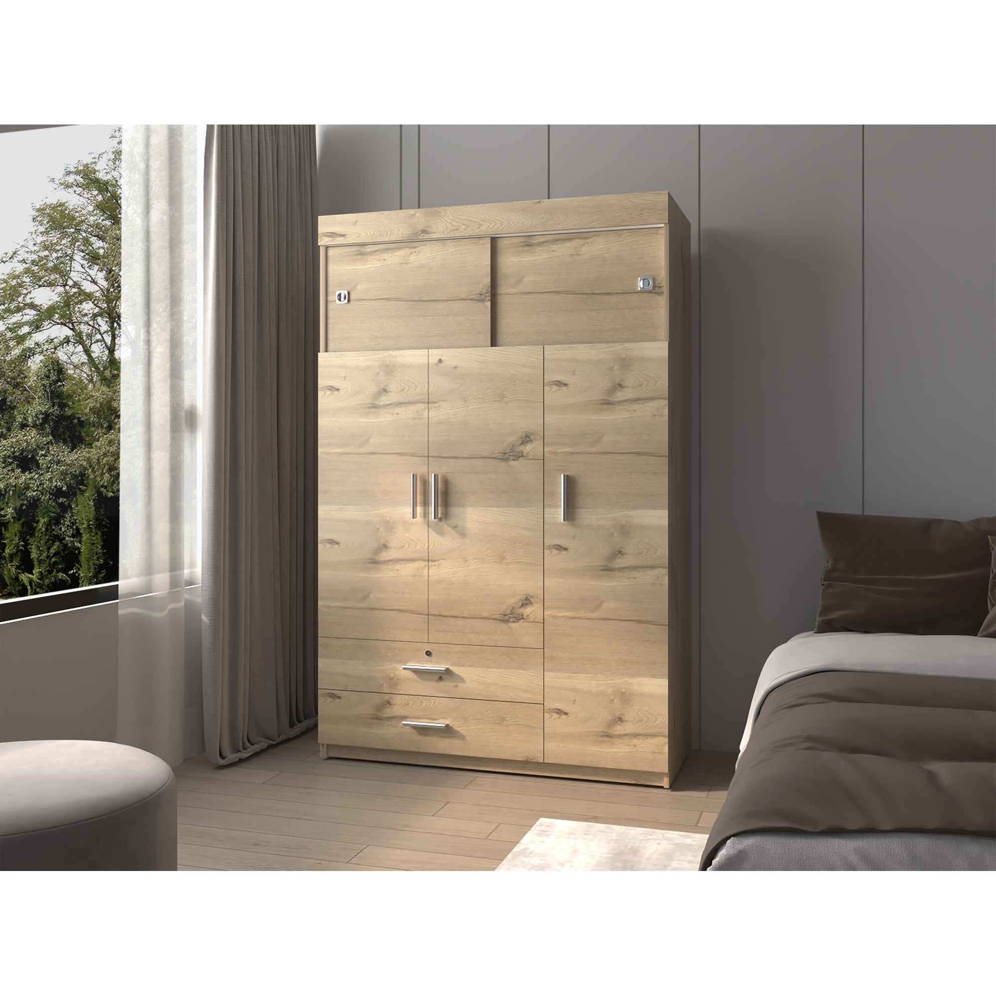 CLOSET 5 PUERTAS 2 CAJONES FM-003C CAFÉ CLARO Y BLANCO - 5