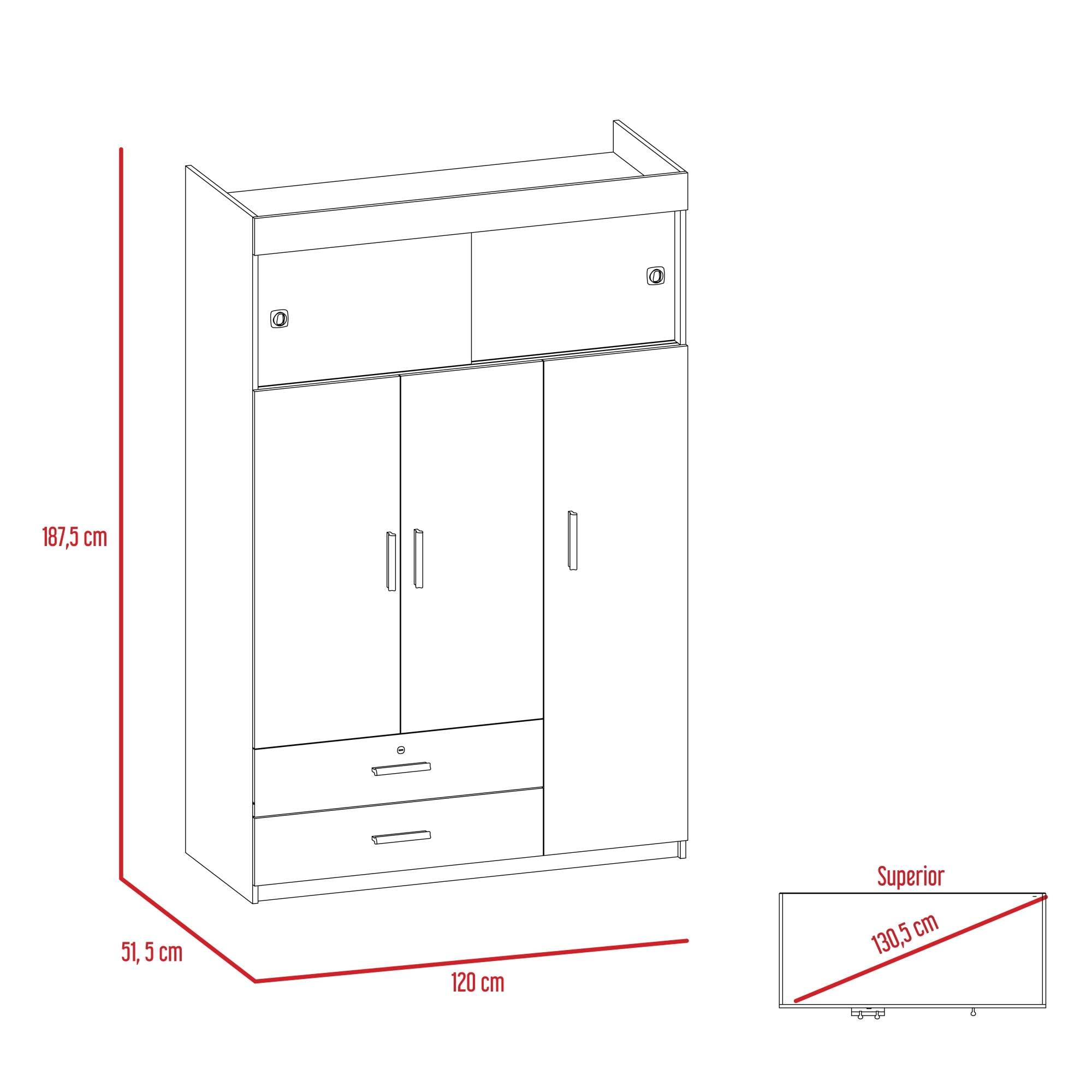 CLOSET 5 PUERTAS 2 CAJONES FM-003C CAFÉ CLARO Y BLANCO - 7