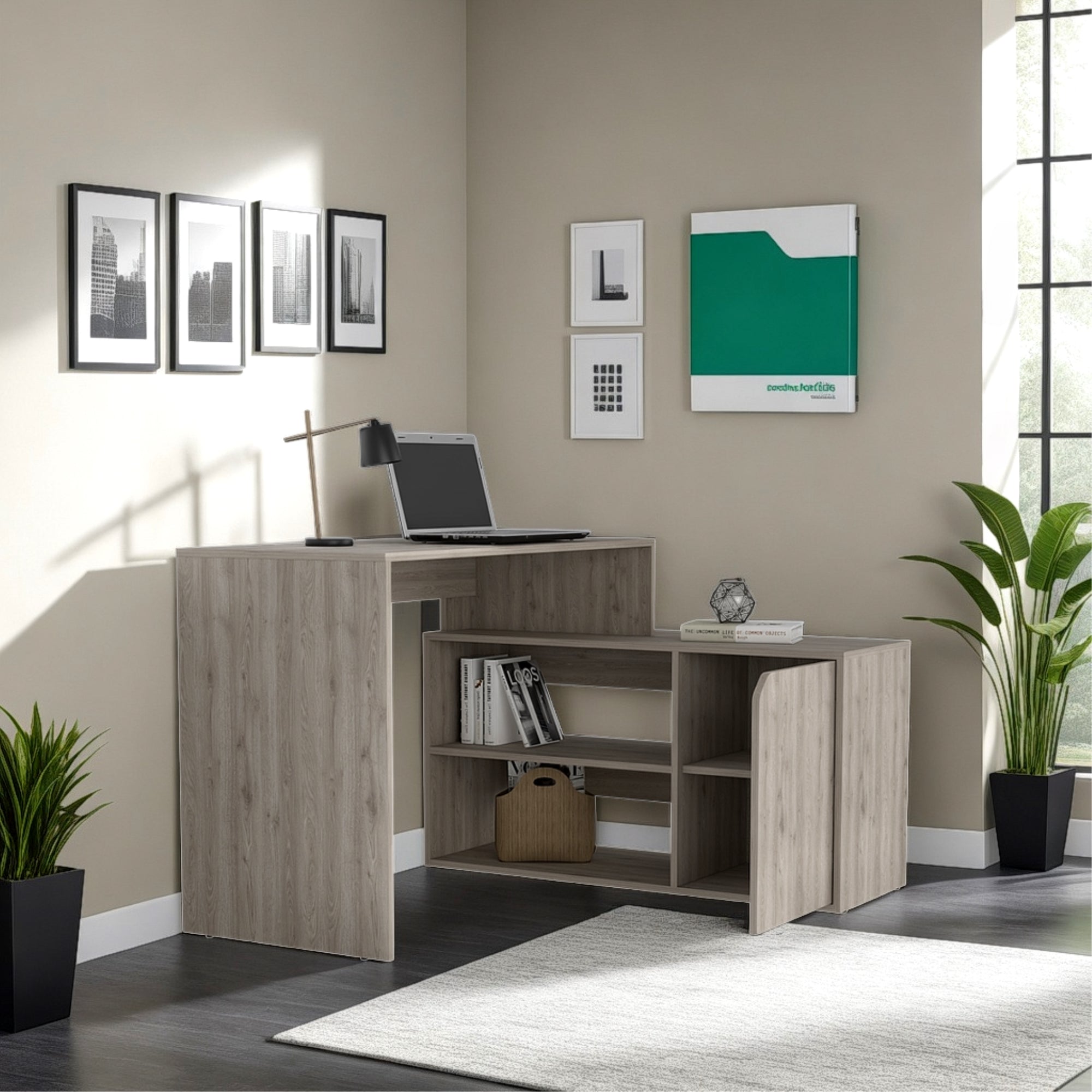 ESCRITORIO EN L 1 PUERTA 116,6X100X73,6 CM FM-033G GRIS - 7