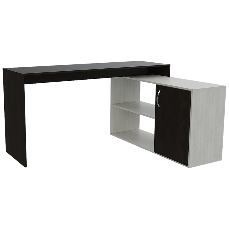 ESCRITORIO EN L 1 PUERTA Y ESTANTES  FM-032B BLANCO Y NEGRO - 1