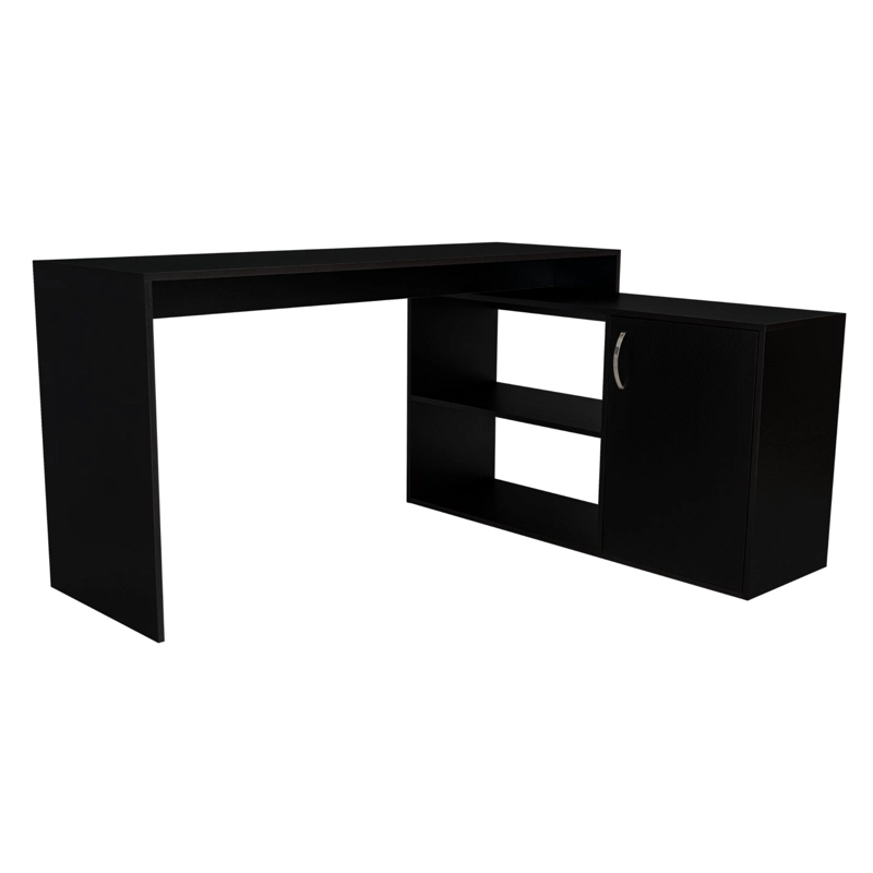 ESCRITORIO EN L 1 PUERTA Y ESTANTES  FM-032N - NEGRO - 1