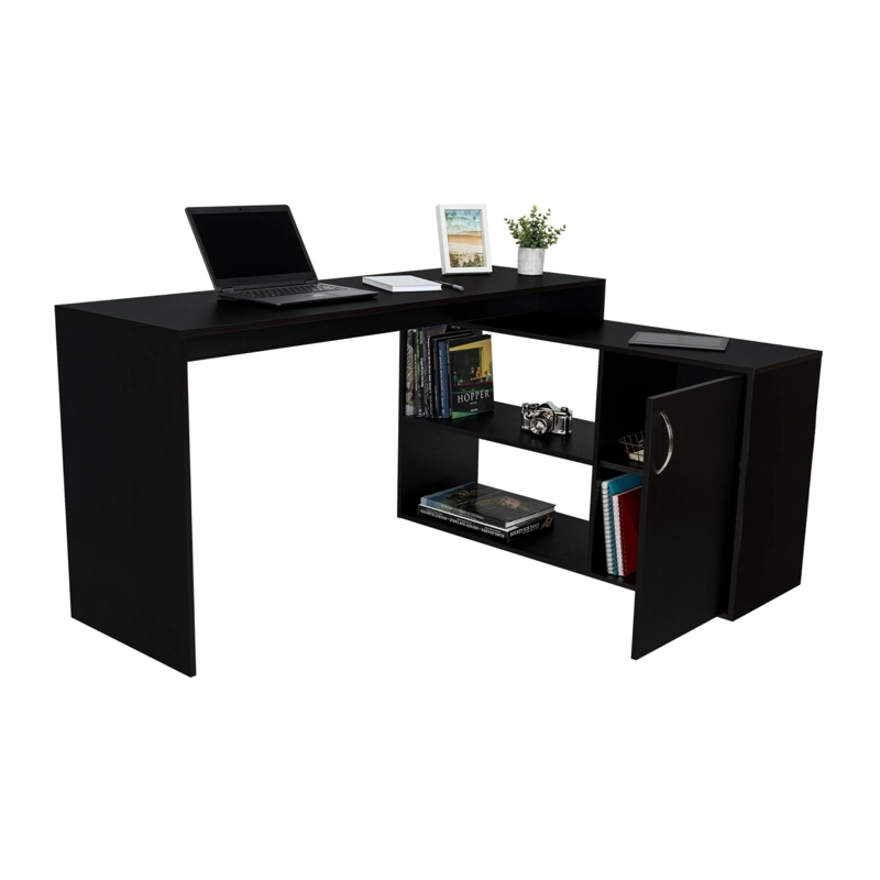 ESCRITORIO EN L 1 PUERTA Y ESTANTES  FM-032N - NEGRO - 4