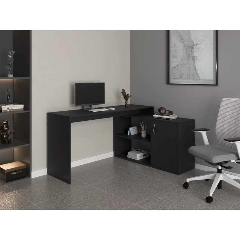ESCRITORIO EN L 1 PUERTA Y ESTANTES  FM-032N - NEGRO - 8
