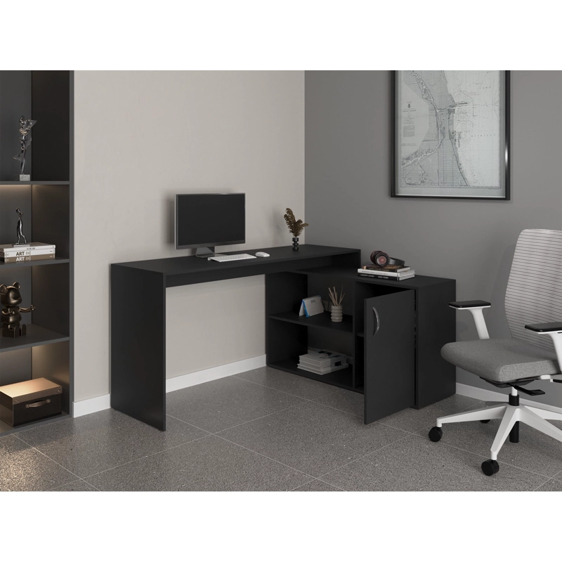 ESCRITORIO EN L 1 PUERTA Y ESTANTES  FM-032N - NEGRO - 9