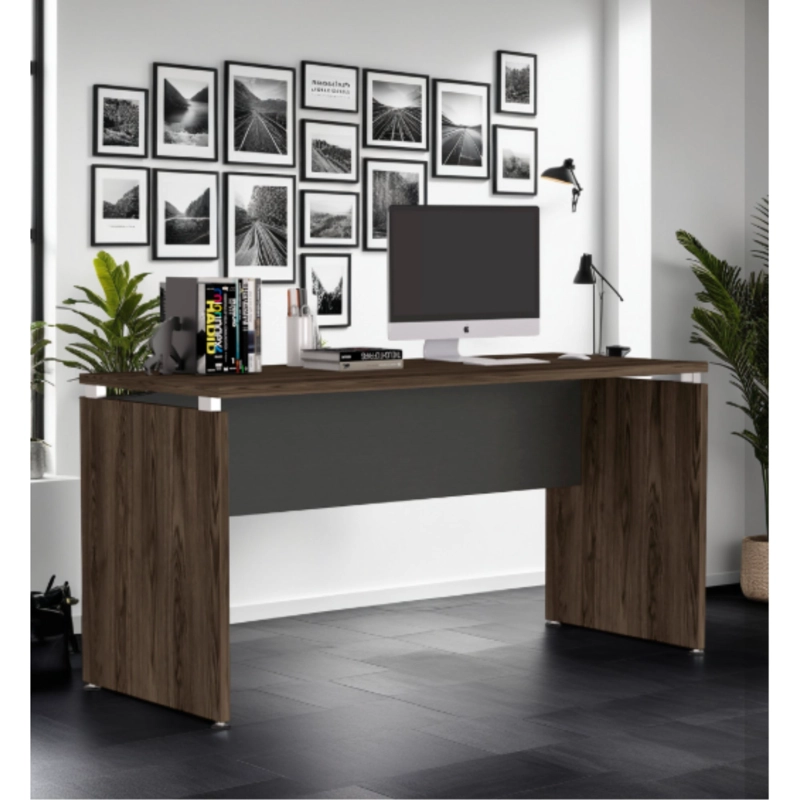 ESCRITORIO 75X150X60 CM FM-009N NEGRO Y CAFÉ OSCURO - 7