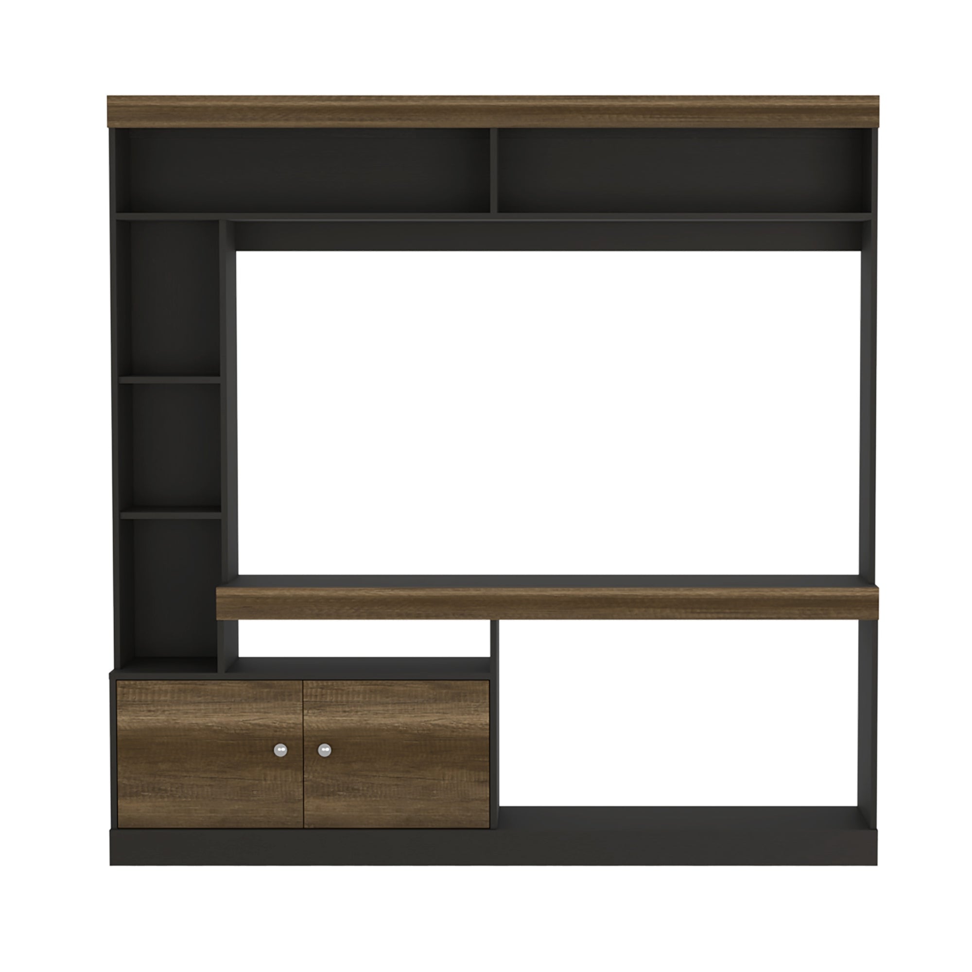 ESTANTE TV 55' CON 2 PUERTAS 7 REPISAS FM-002O CAFÉ OSCURO Y NEGRO - 2
