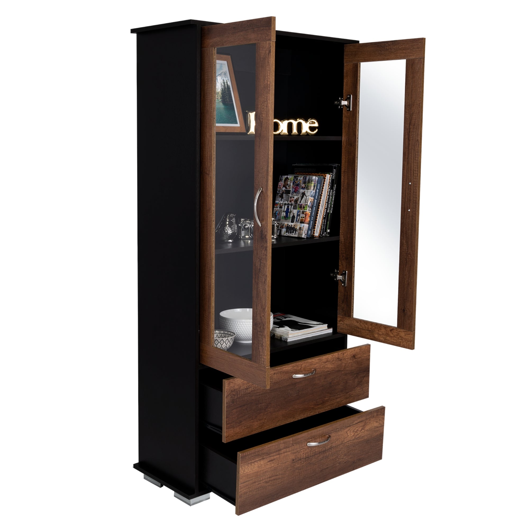 VITRINA 2 CAJONES 2 PUERTAS FM-001O - CAFÉ OSCURO Y NEGRO - 5