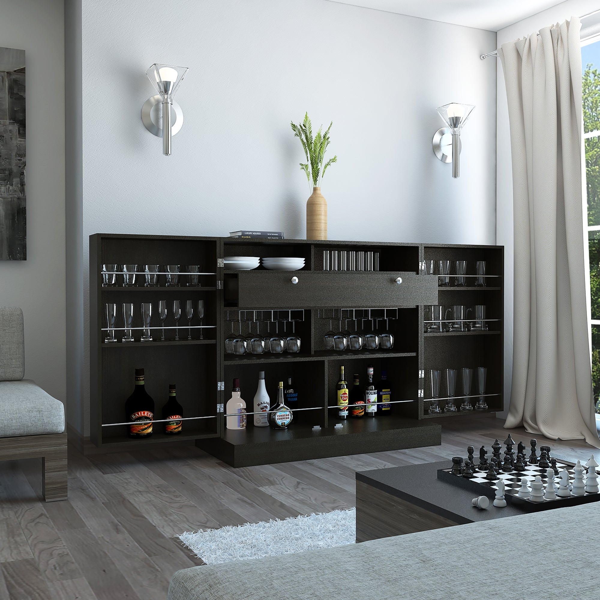 BAR EXTENSIBLE 2 PUERTAS 1 CAJON FM-011N NEGRO - 5