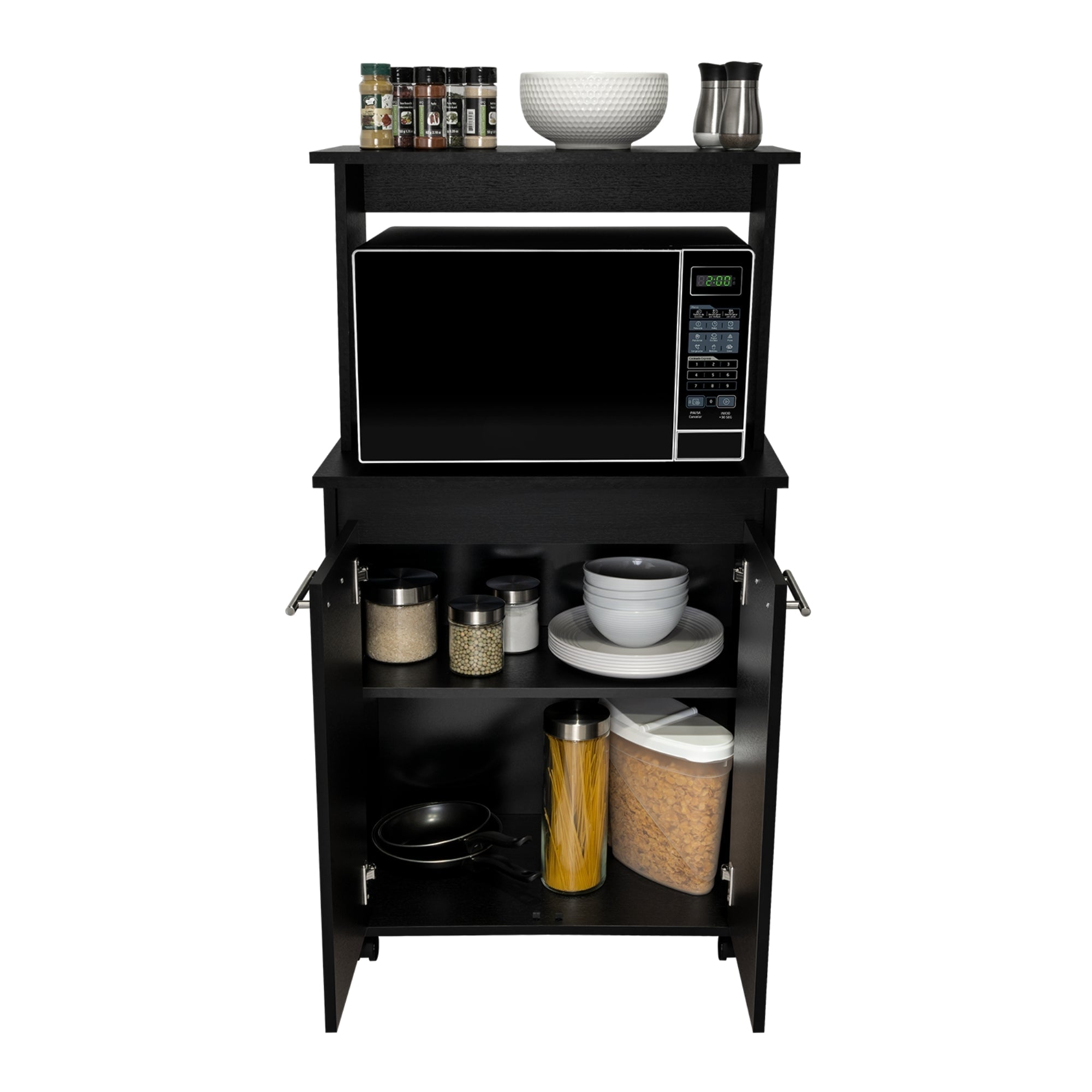 MUEBLE MICROONDAS CON RUEDAS 2 PUERTAS FM-004N NEGRO - 6