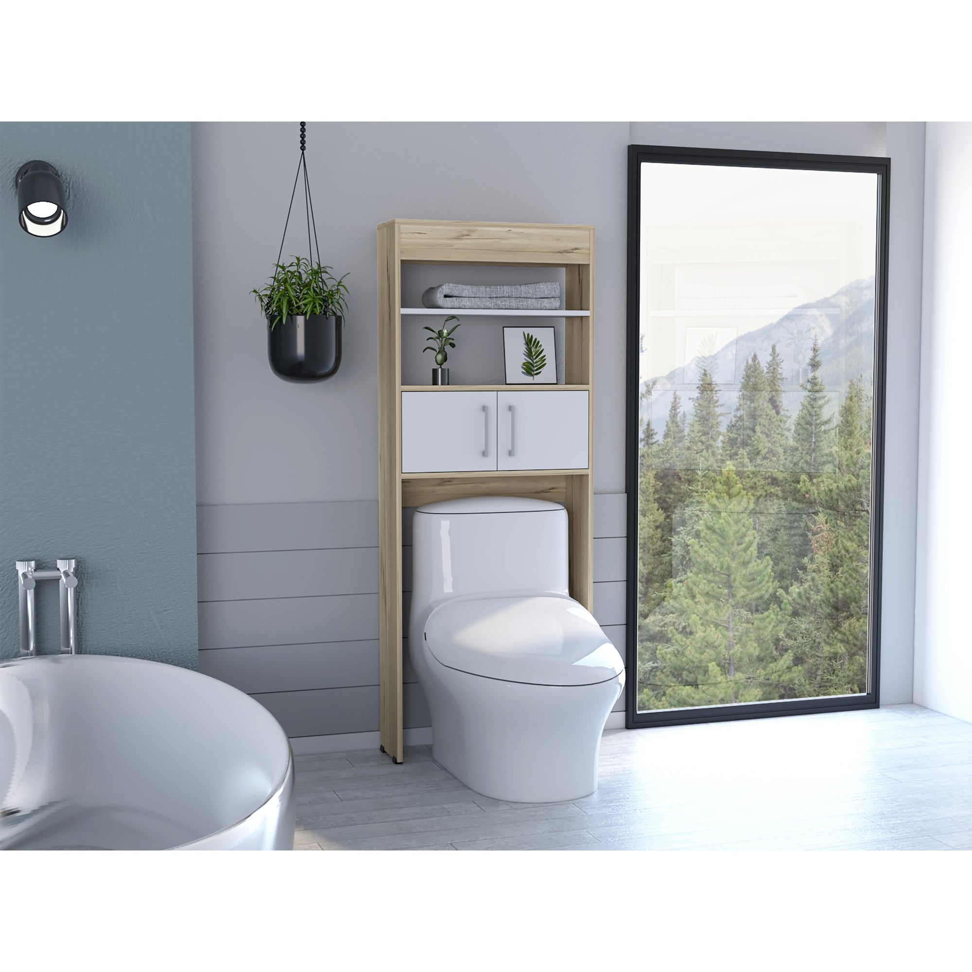 ESTANTE WC 2 PUERTAS 3 REPISA FM-008C CAFÉ CLARO Y BLANCO - 11