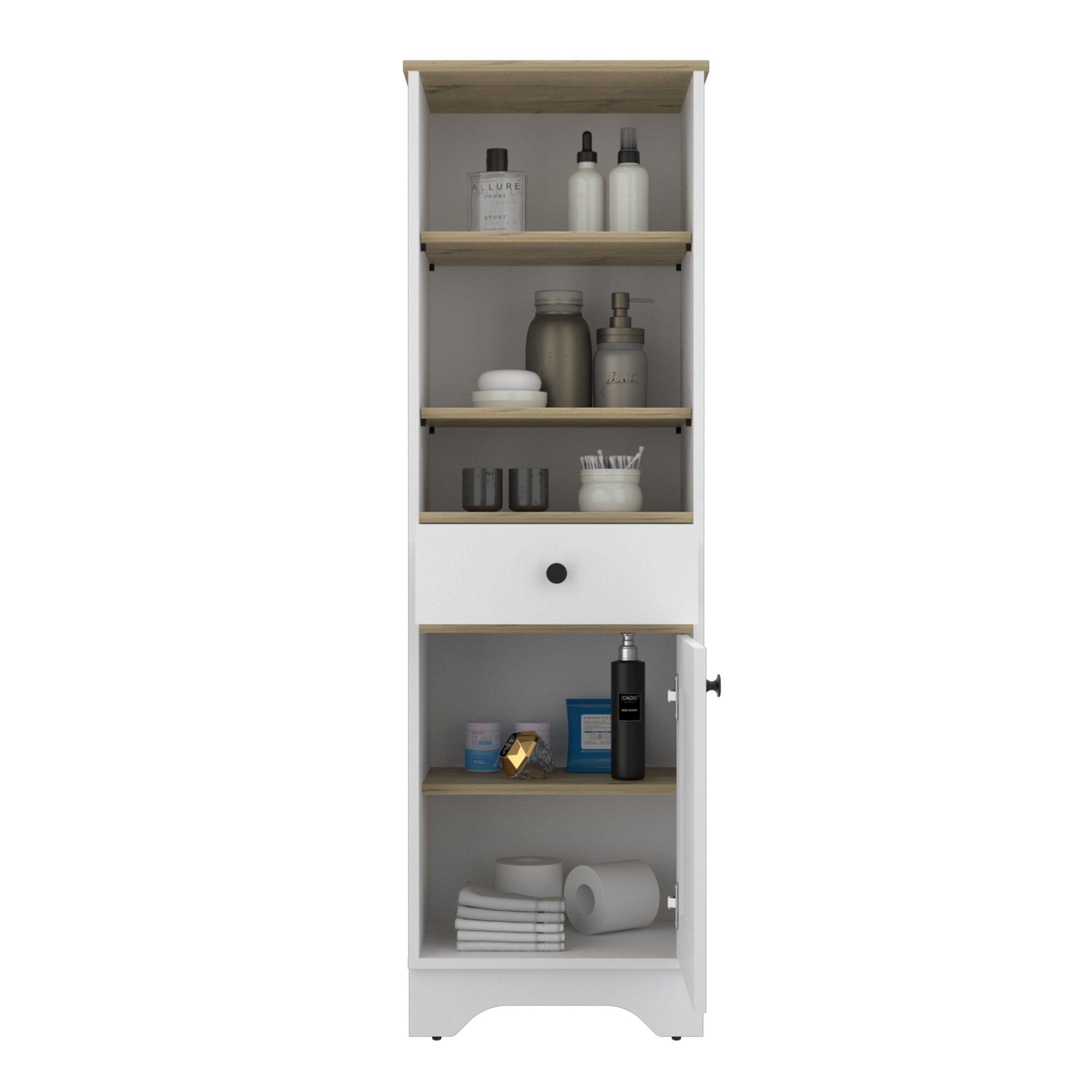 ESTANTE ORGANZADOR BAÑO 1 PUERTA 1 CAJON FM-005C CAFÉ CLARO Y BLANCO - 3