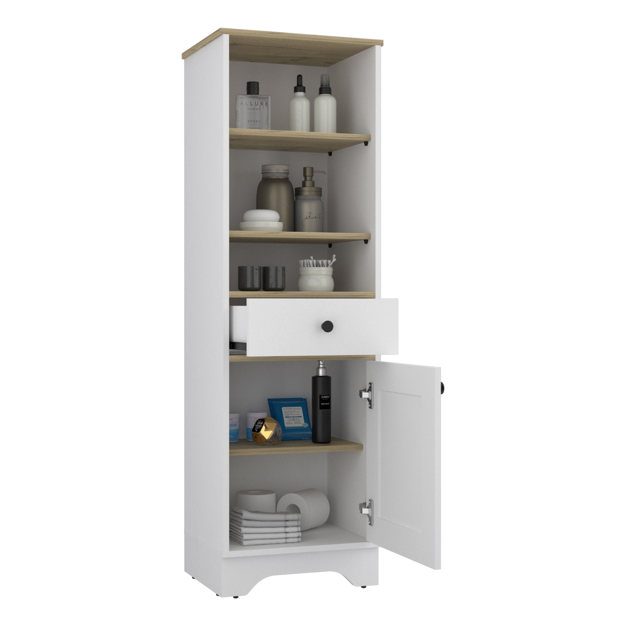 ESTANTE ORGANZADOR BAÑO 1 PUERTA 1 CAJON FM-005C CAFÉ CLARO Y BLANCO - 4