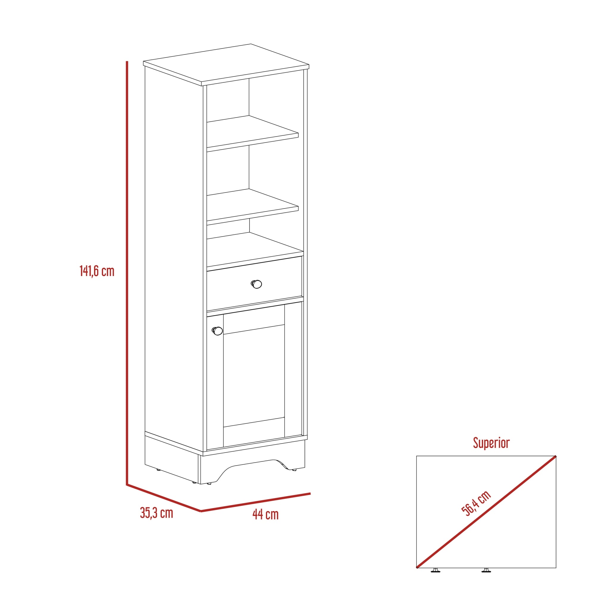 ESTANTE ORGANZADOR BAÑO 1 PUERTA 1 CAJON FM-005C CAFÉ CLARO Y BLANCO - 6