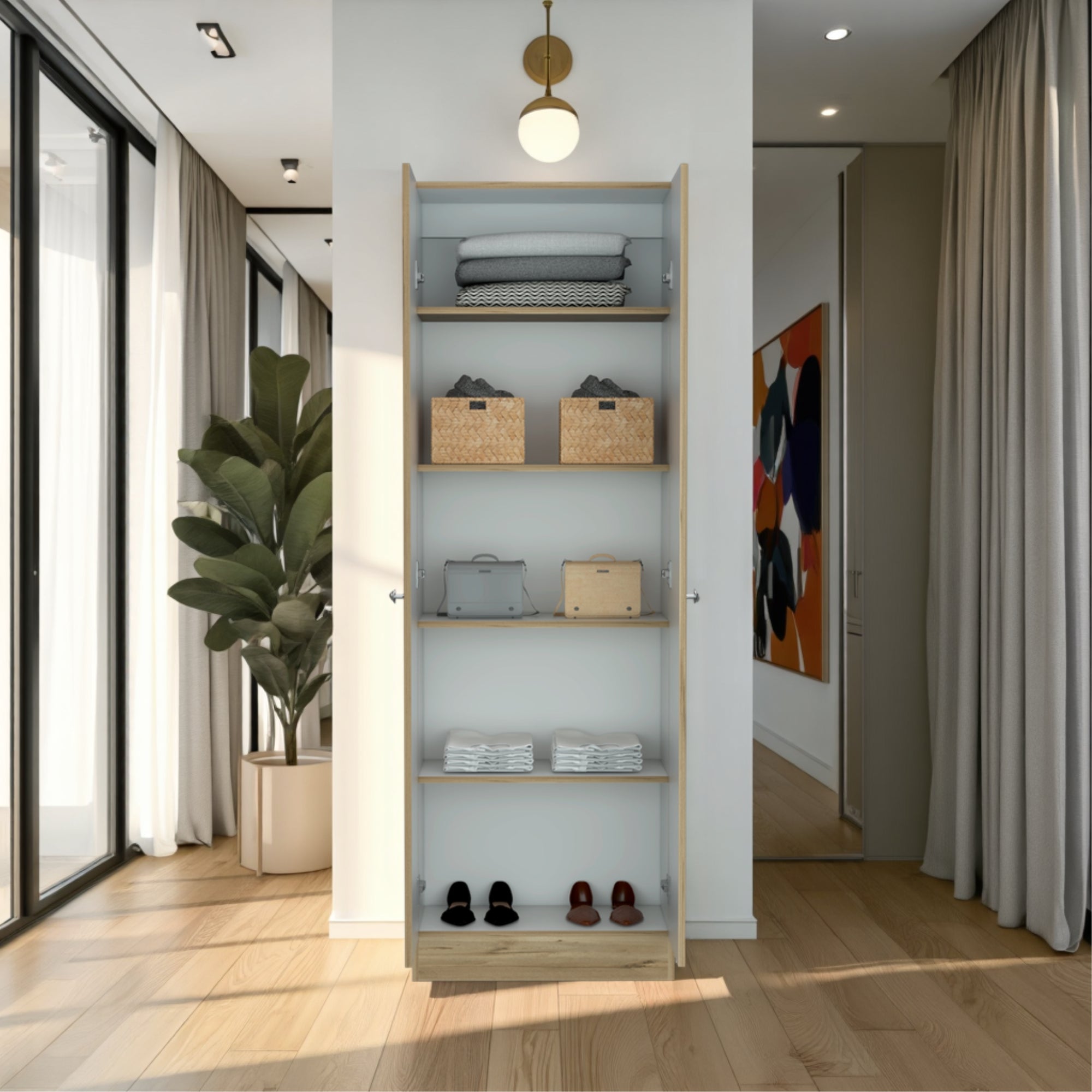 CLOSET 2 PUERTAS 5 REPISAS FM-010C EN COLOR CAFE CLARO - 11