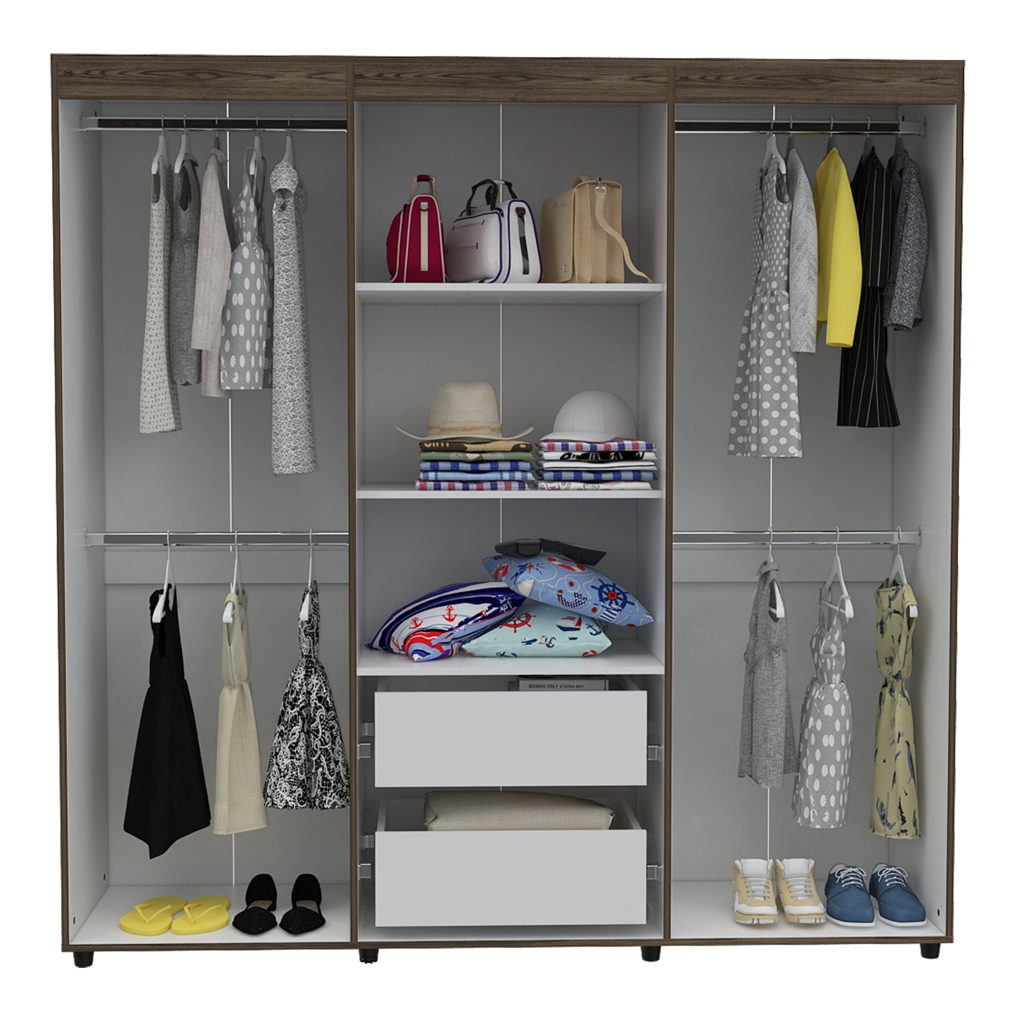 CLOSET 6 PUERTAS 2 CAJONES FM-012O EN COLOR CAFE OSCURO - 3