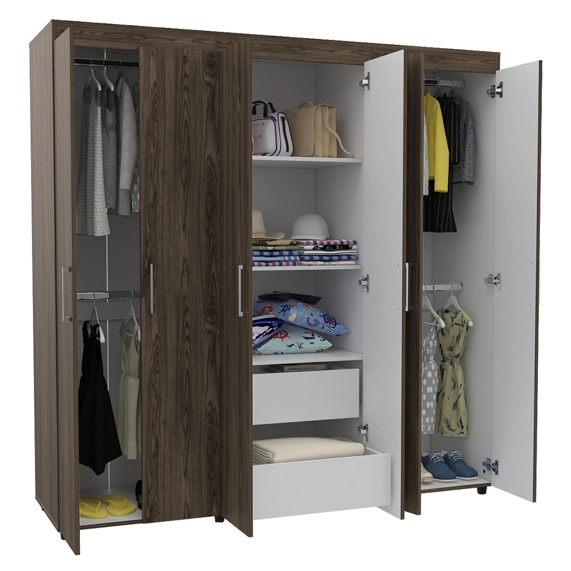 CLOSET 6 PUERTAS 2 CAJONES FM-012O EN COLOR CAFE OSCURO - 4