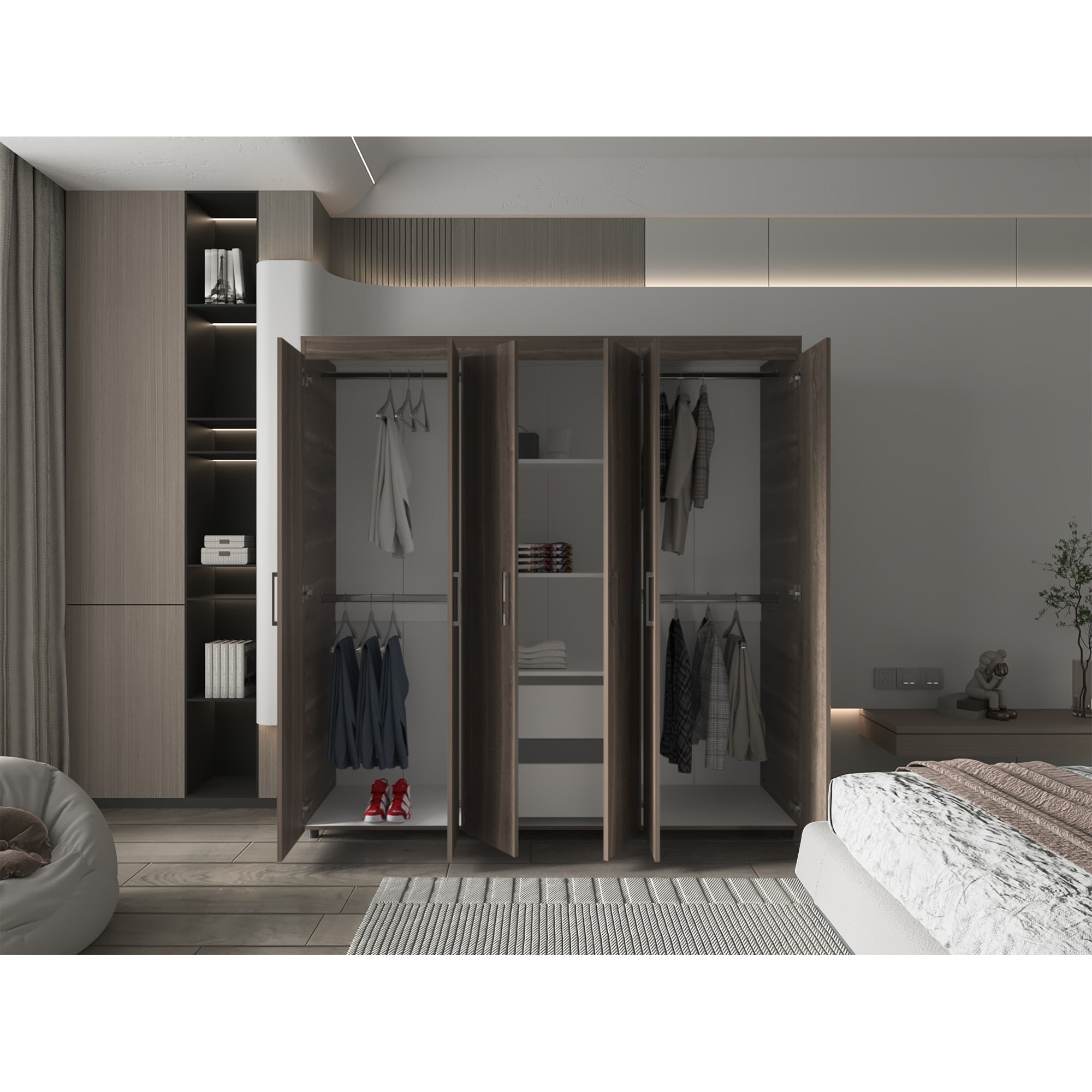 CLOSET 6 PUERTAS 2 CAJONES FM-012O EN COLOR CAFE OSCURO - 6