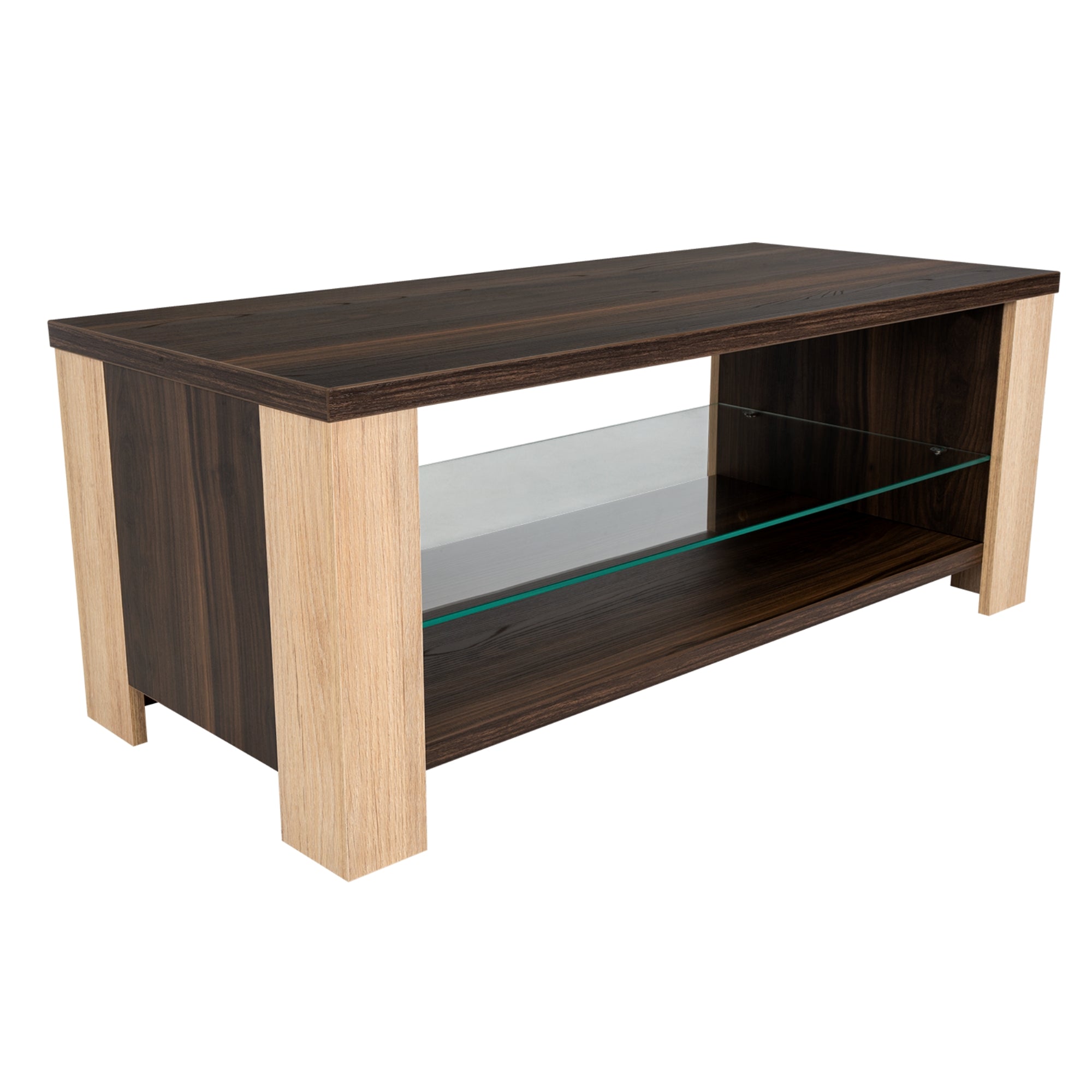MESA DE CENTRO CON REPISA DE VIDRIO FM-021O CAFÉ OSCURO - 1