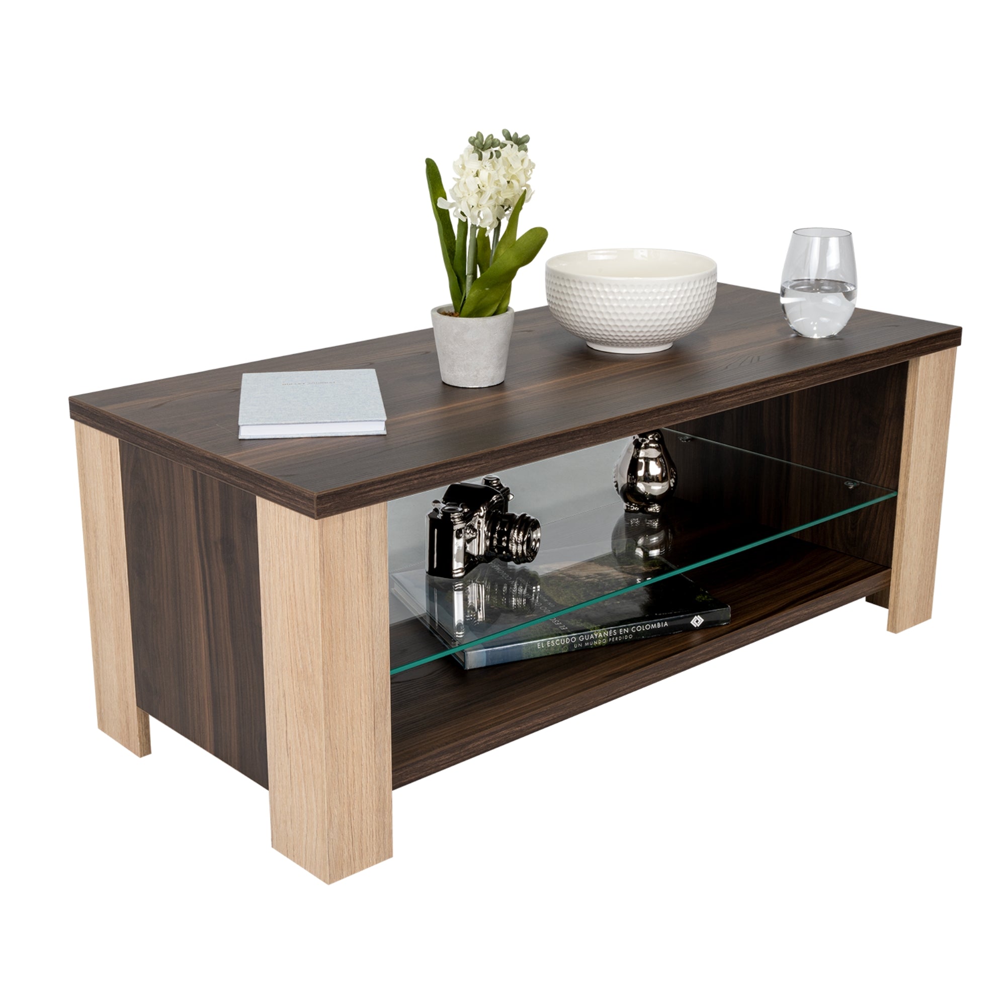 MESA DE CENTRO CON REPISA DE VIDRIO FM-021O CAFÉ OSCURO - 4