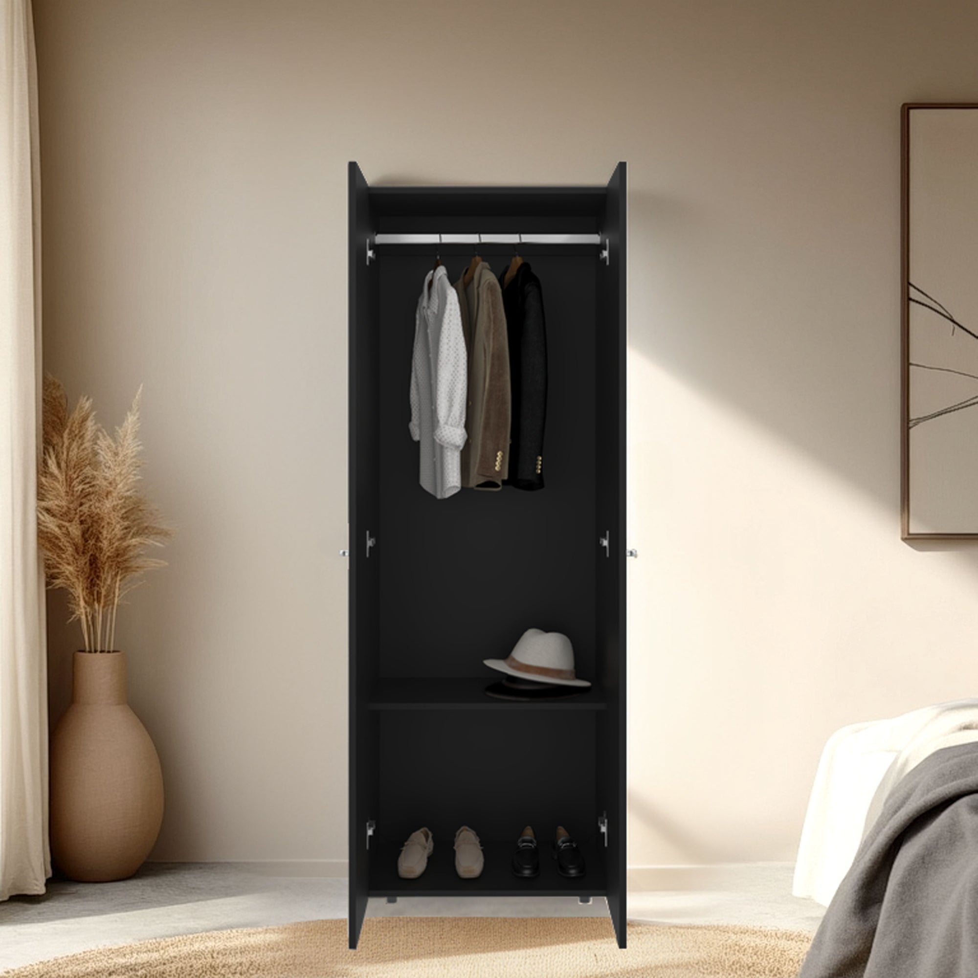 CLOSET COLGADOR 2 PUERTAS 170X60X40,2 CM EN COLOR NEGRO - 7