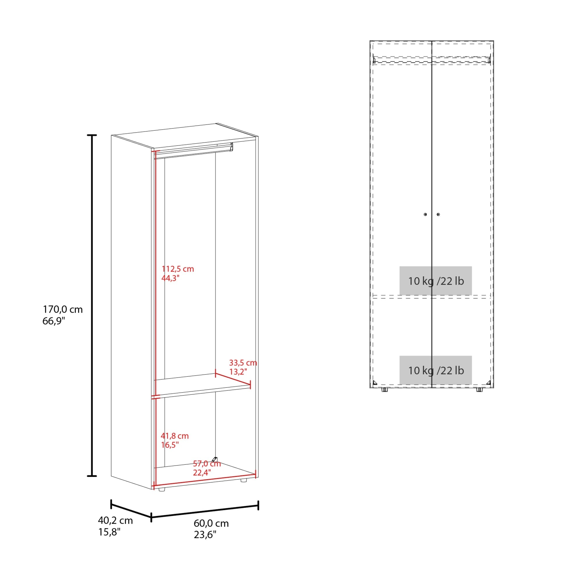 CLOSET COLGADOR 2 PUERTAS 170X60X40,2 CM EN COLOR NEGRO - 8