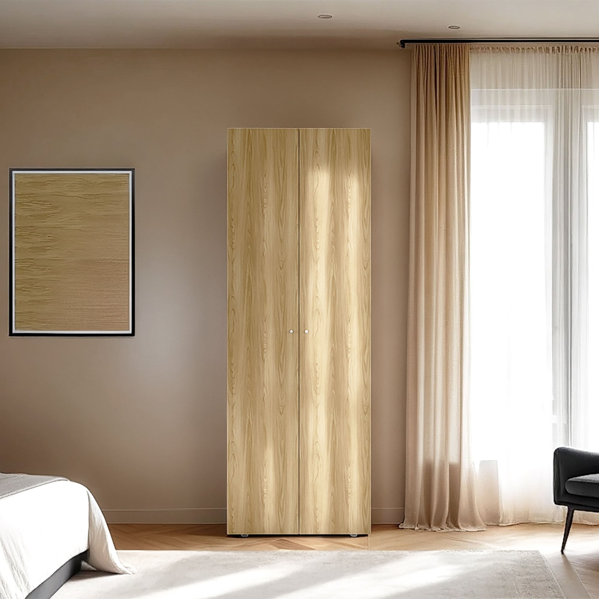 CLOSET 1 COLGADOR 2 PUERTAS 170X60X40,2 CM EN COLOR CAFE CLARO - 6