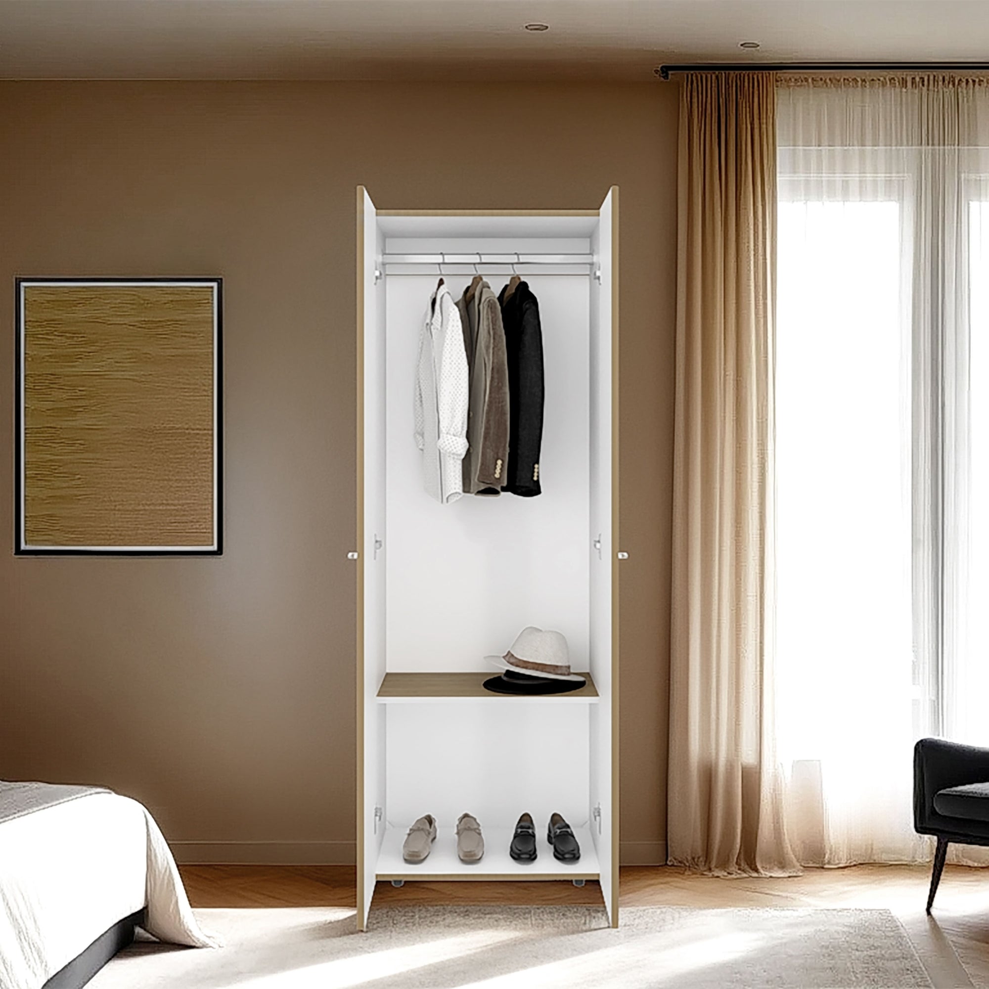 CLOSET 1 COLGADOR 2 PUERTAS 170X60X40,2 CM EN COLOR CAFE CLARO - 7