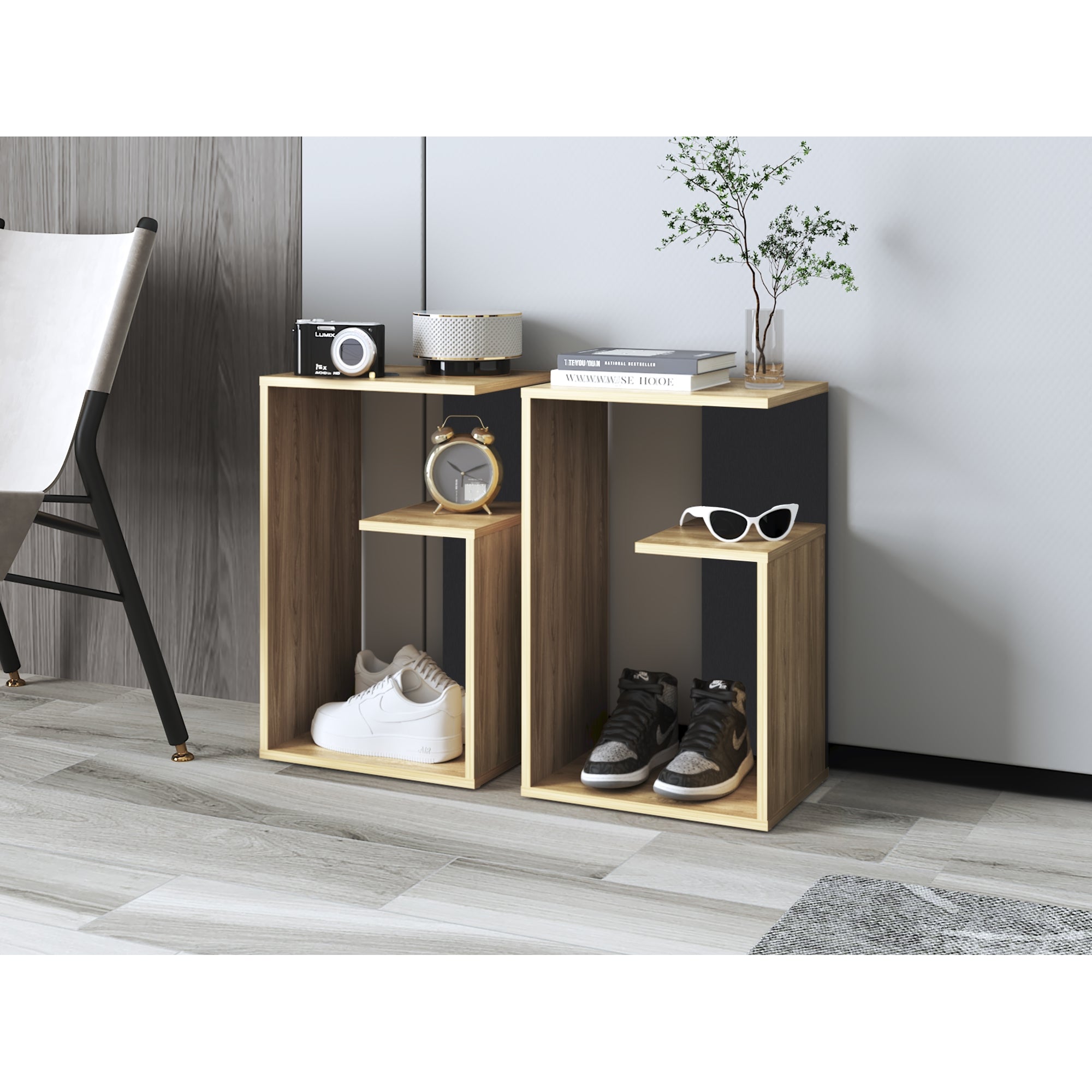 MESA LATERAL 63,4X39,8X30 CM EN COLOR CAFE CLARO Y EN COLOR NEGRO - 5