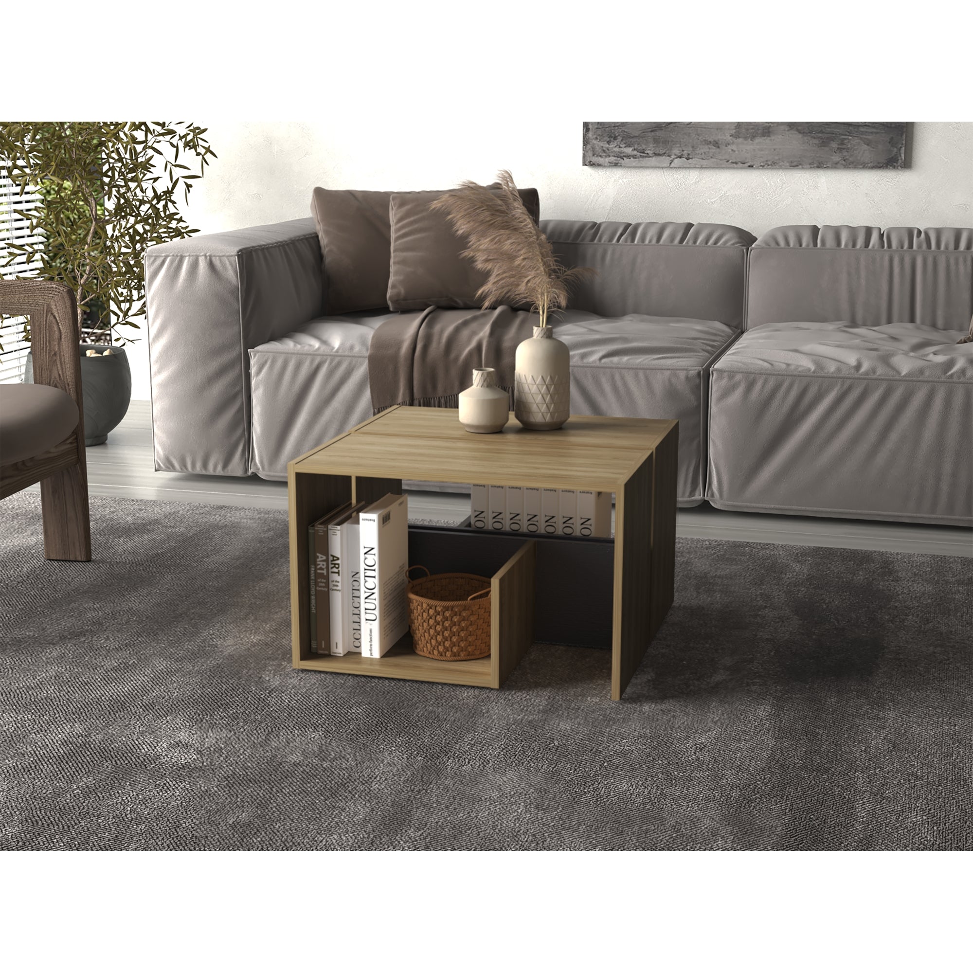MESA LATERAL 63,4X39,8X30 CM EN COLOR CAFE CLARO Y EN COLOR NEGRO - 6
