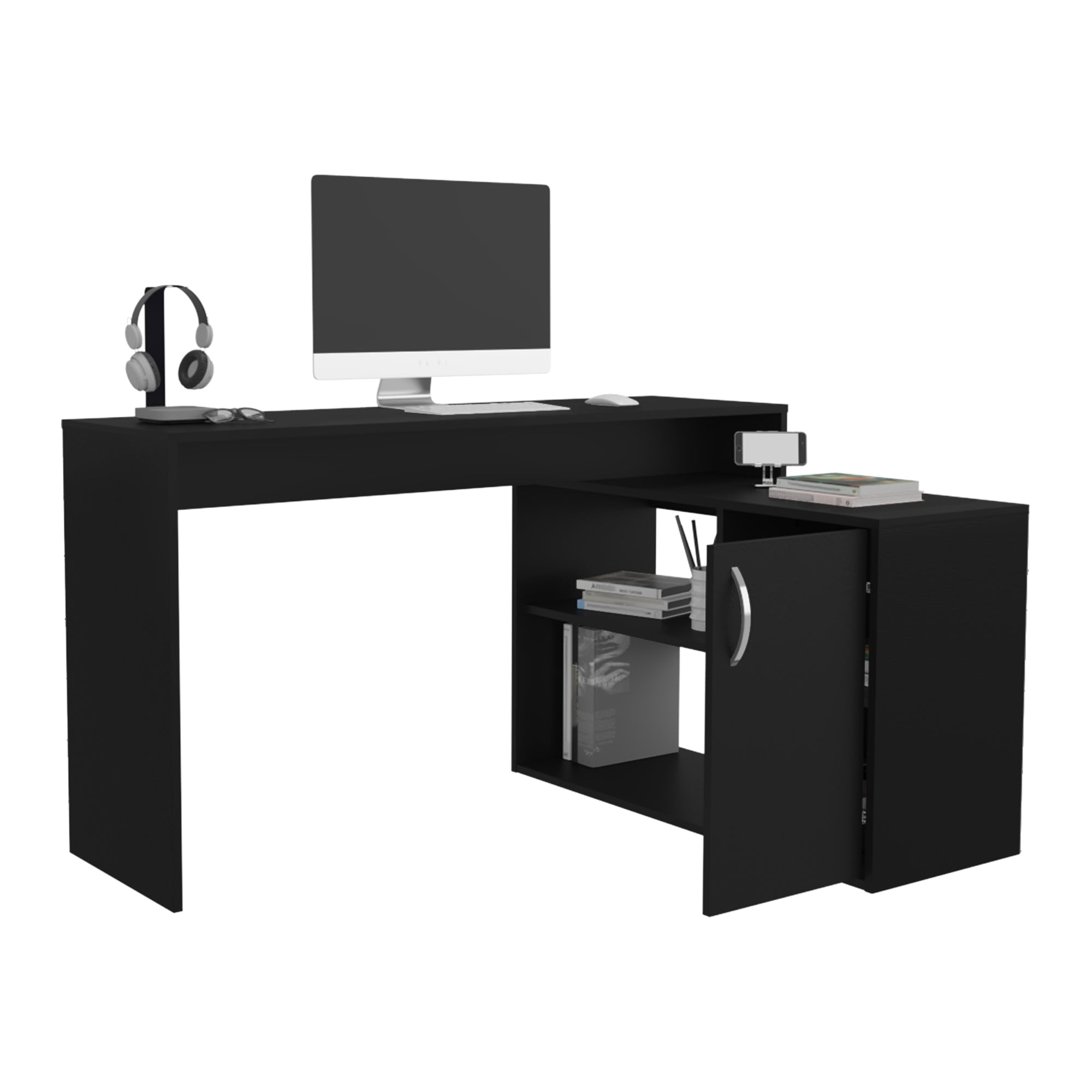 ESCRITORIO EN L 71X125X90 CM 1 PUERTA EN COLOR NEGRO - 4