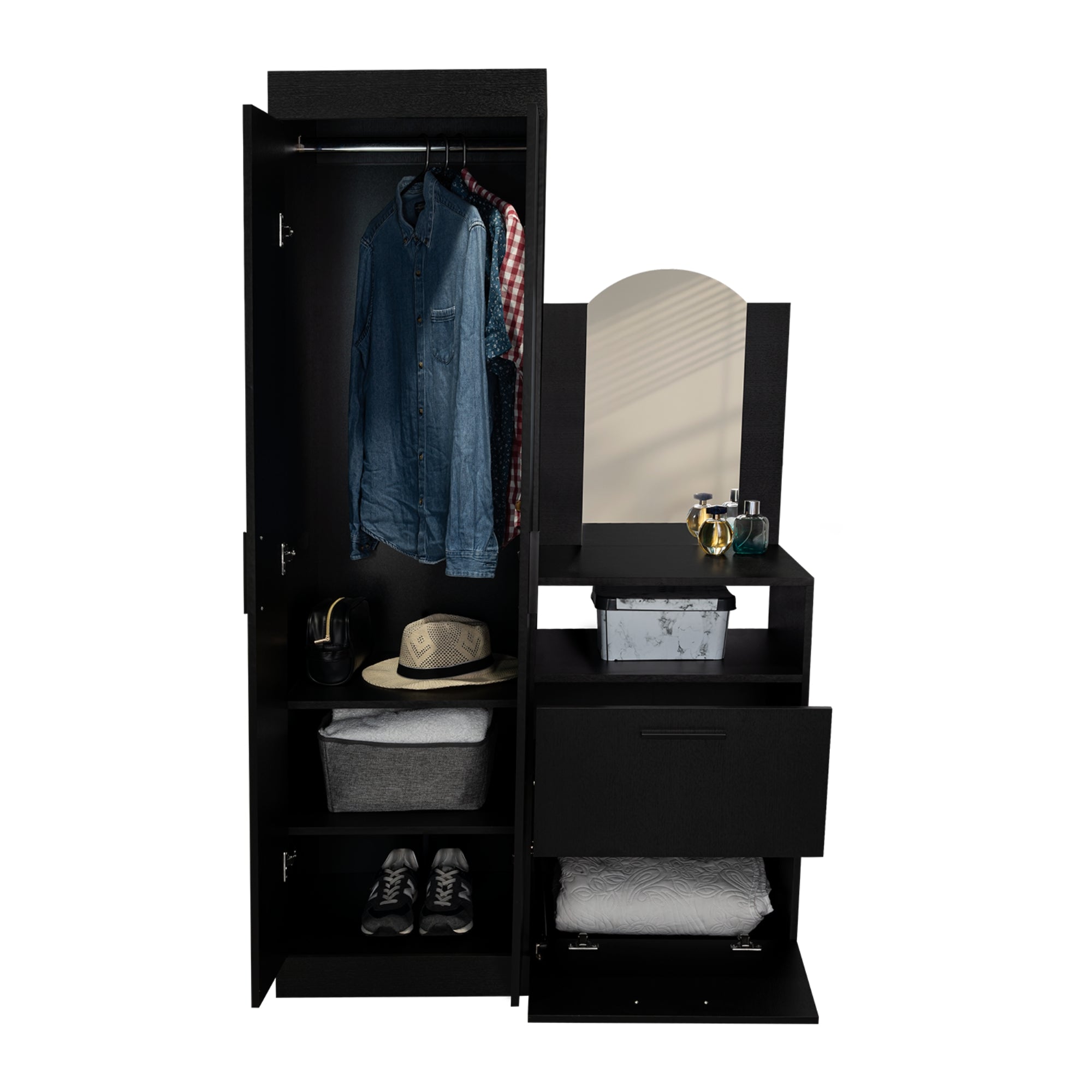 CLOSET COMODA CON ESPEJO 3 PUERTAS 1 CAJON EN COLOR NEGRO - 3