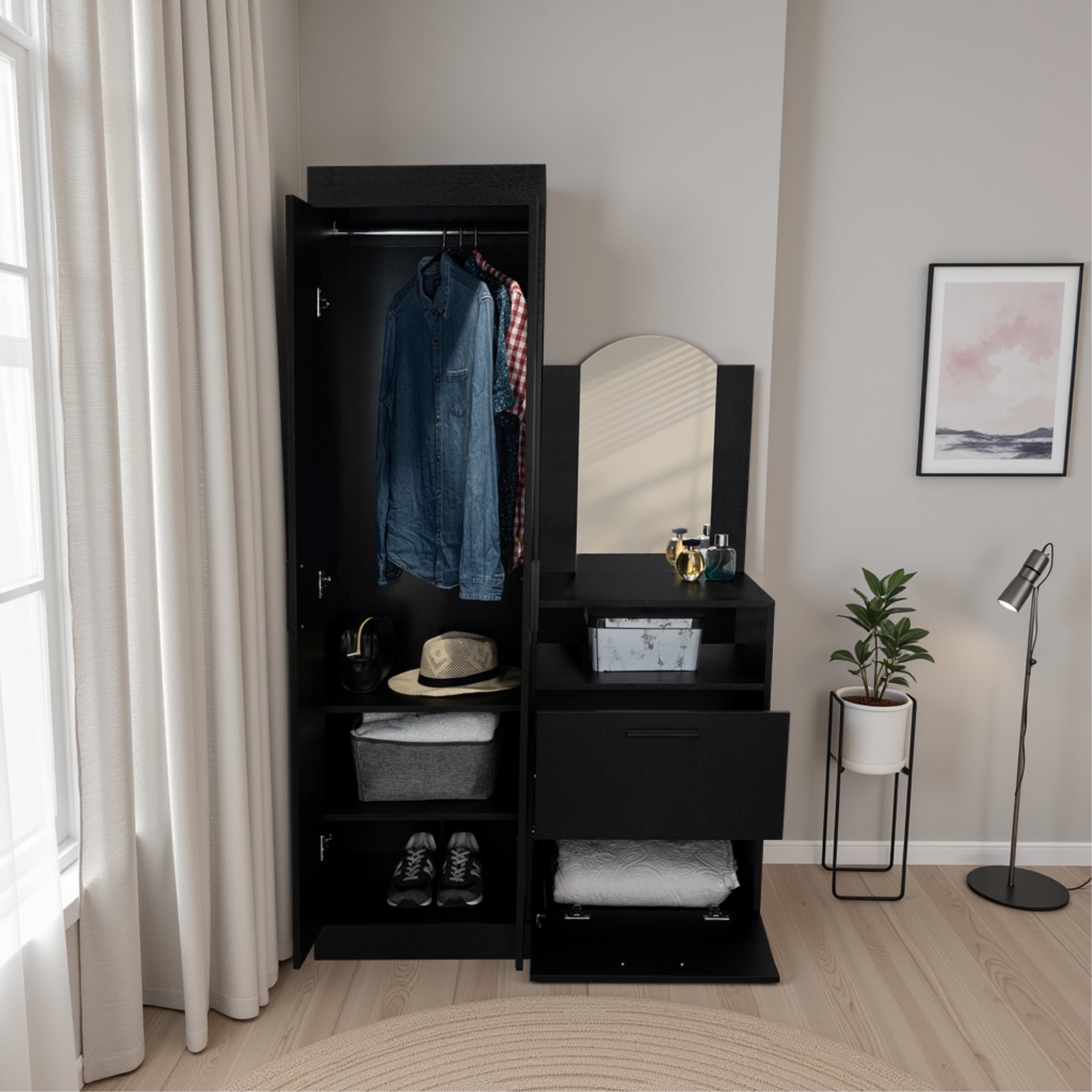 CLOSET COMODA CON ESPEJO 3 PUERTAS 1 CAJON EN COLOR NEGRO - 6